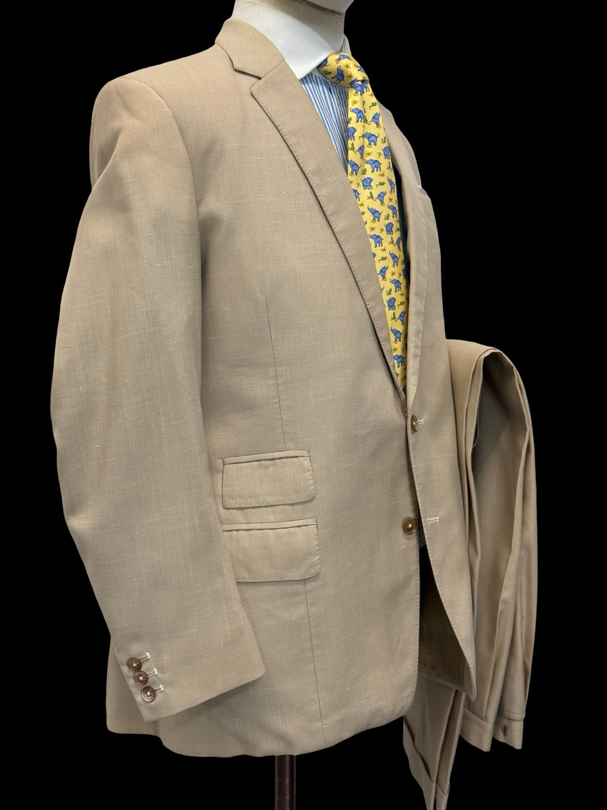 Bespoke 80’s Furness & Duke Tropical Wool Beige Suit 42R / W36R Savile Row