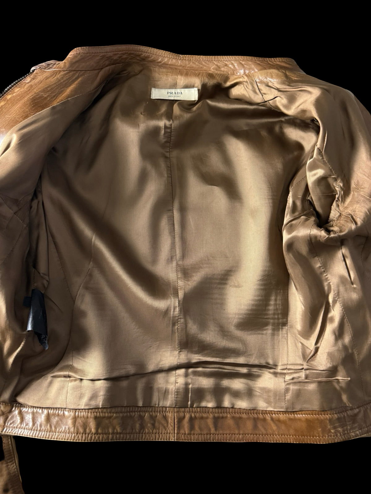 Vintage Womens Prada Racer Leather Jacket IT46 Light Brown