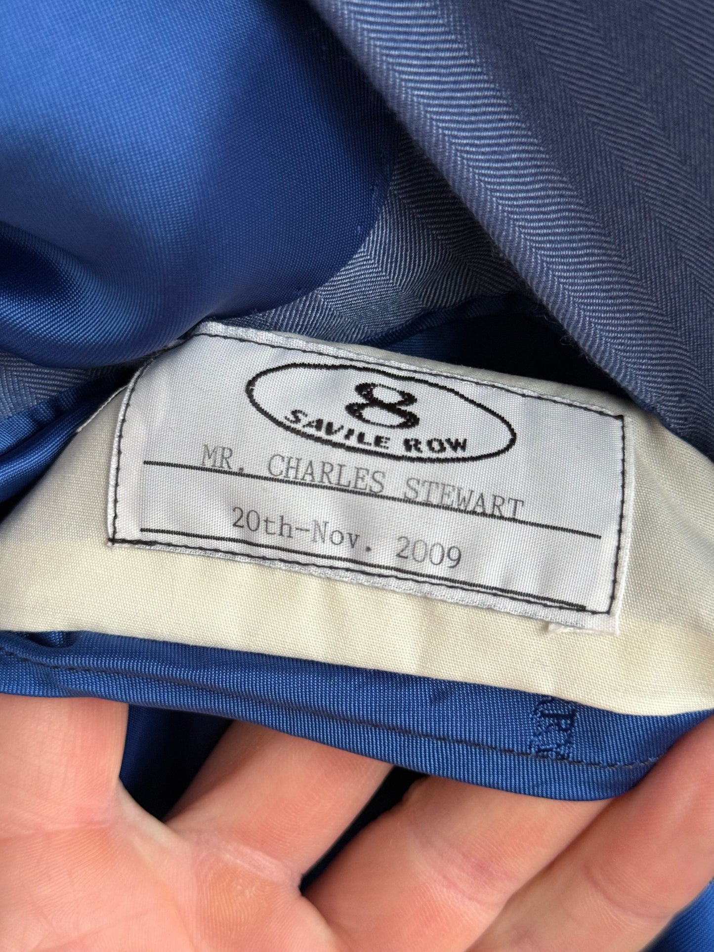 Savile Row Bespoke Blue Herringbone Sport Coat 44/45R Holland Sherry Cashique