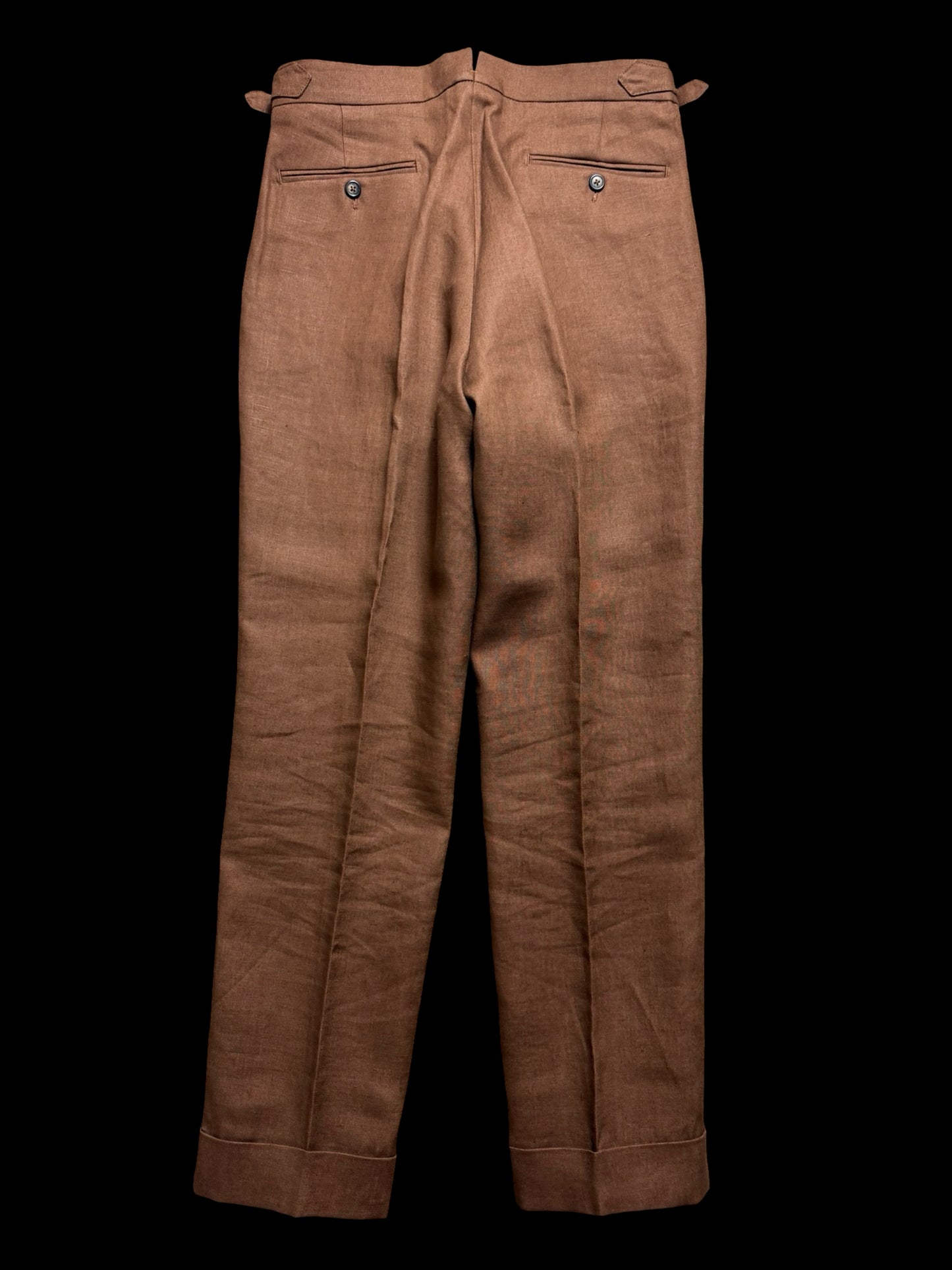 Natalino Single Pleat Tobacco Irish Linen Trousers W30S Side Adjusters RRP £200