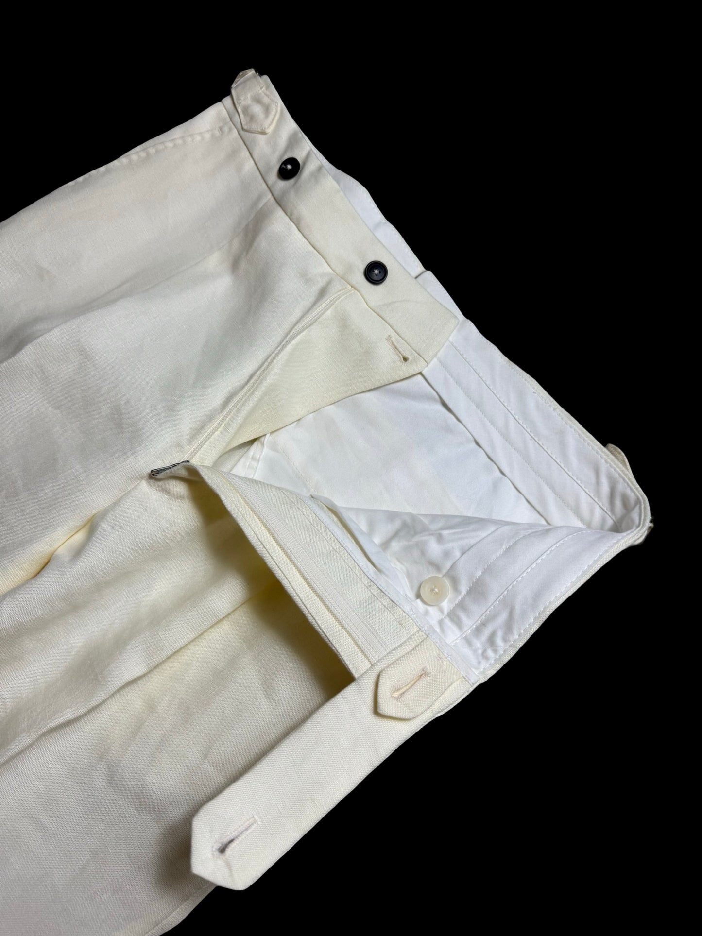 Natalino Single Pleat Ivory Irish Linen Trousers 30L Side Adjusters RRP £200