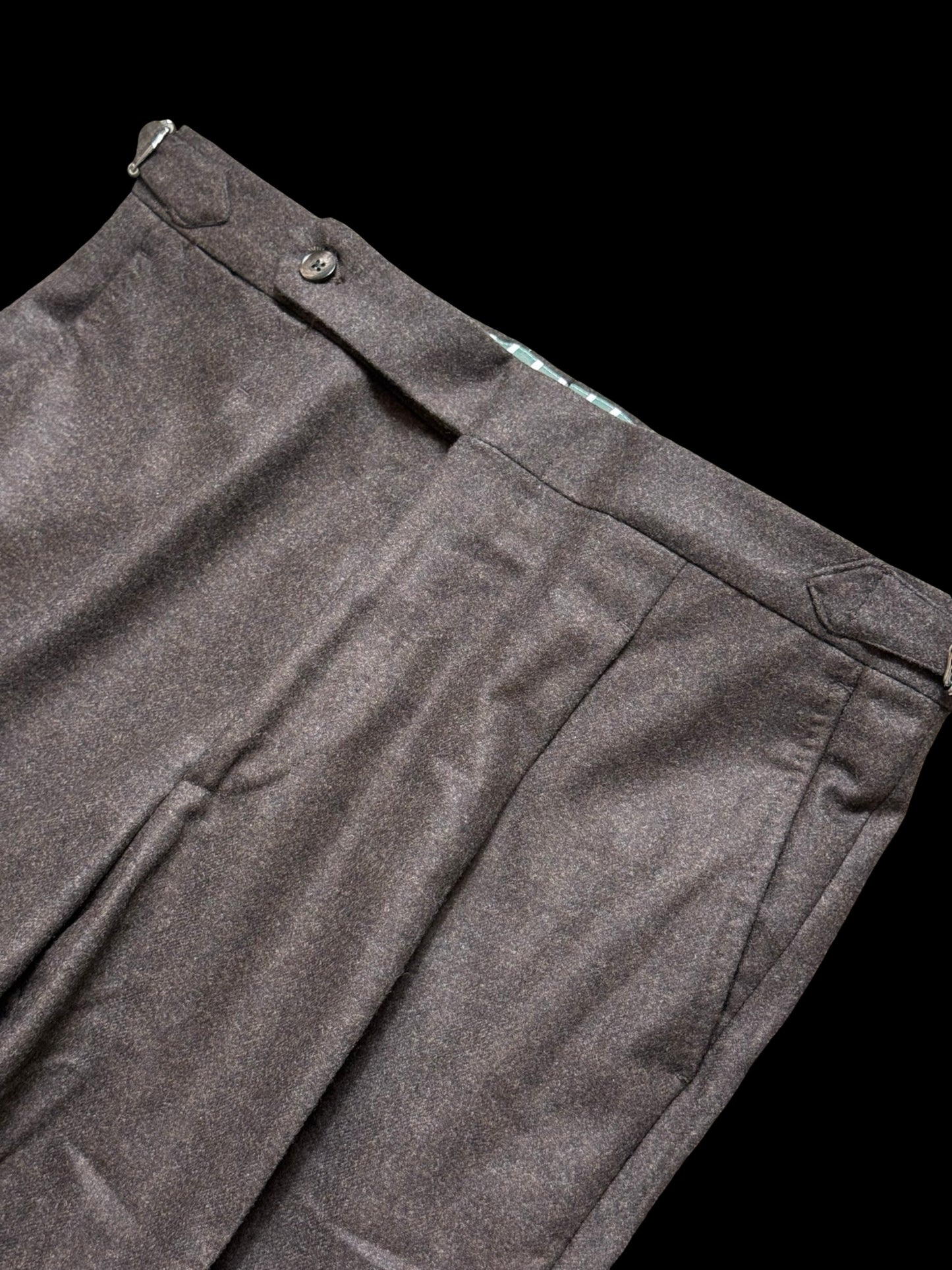 Men’s Natalino Brown Flannel Pleat Front Trousers W32S RRP £195