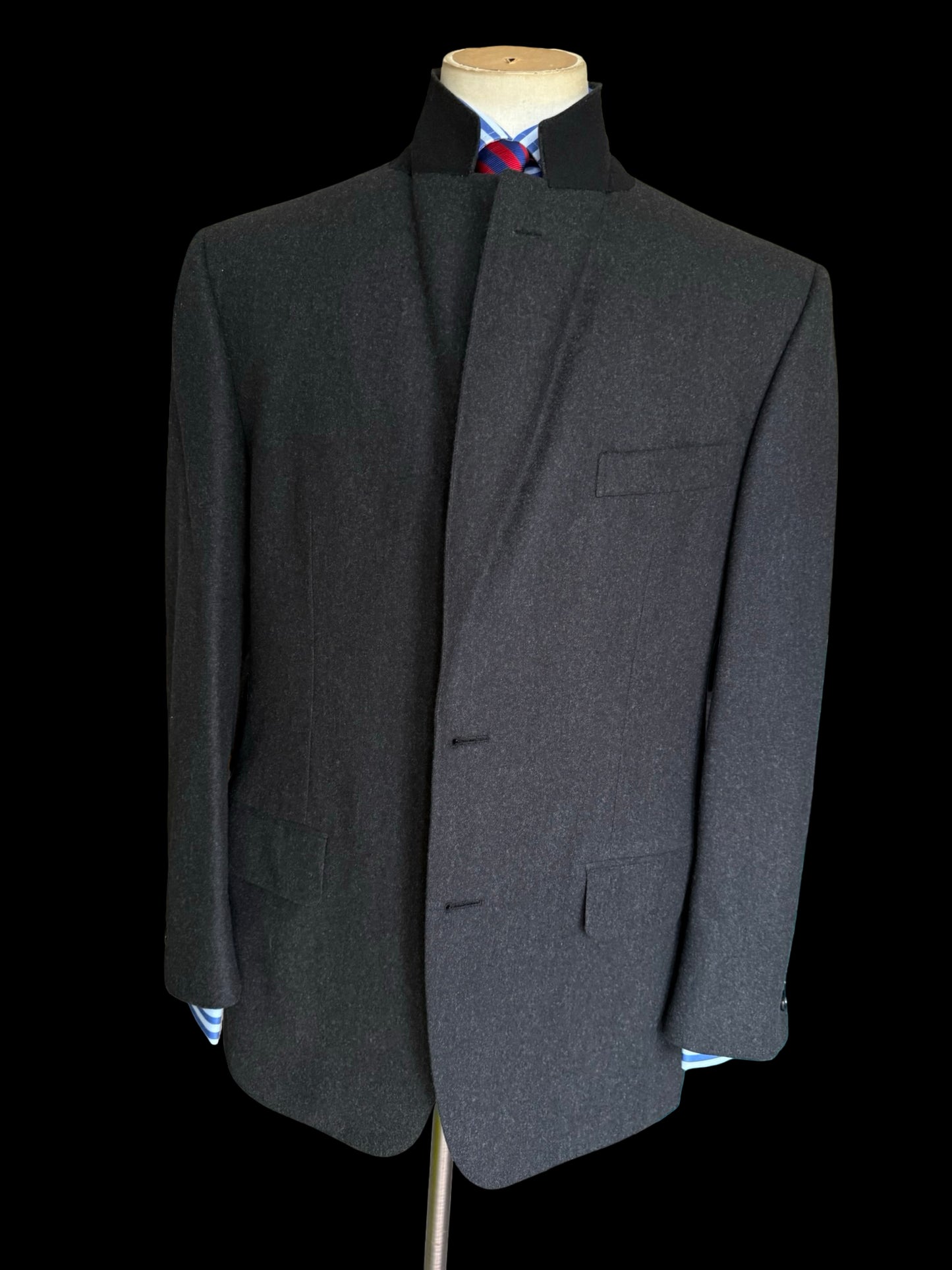 Vintage Gieves & Hawkes Dark Grey Flannel Wool Suit 44R / W40R Heavyweight