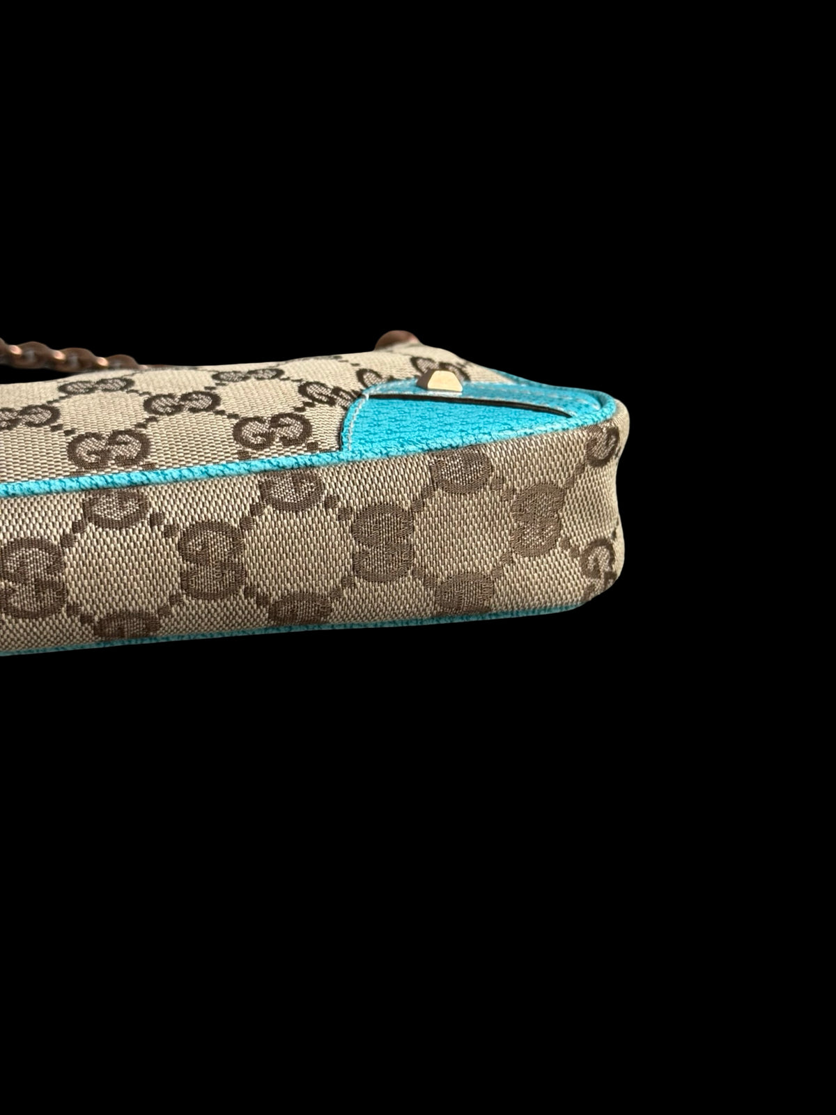 Vintage Gucci GG Canvas Nailhead Pochette Bag Brown/Turquoise Y2k Era Rare