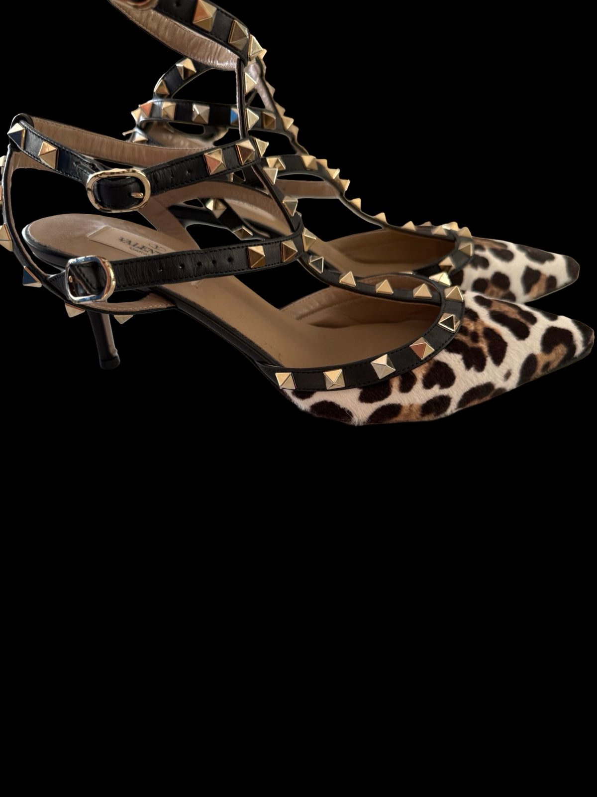 Valentino Garavani Rockstud Pony Hair Ankle Strap Heels Size EU39 UK6