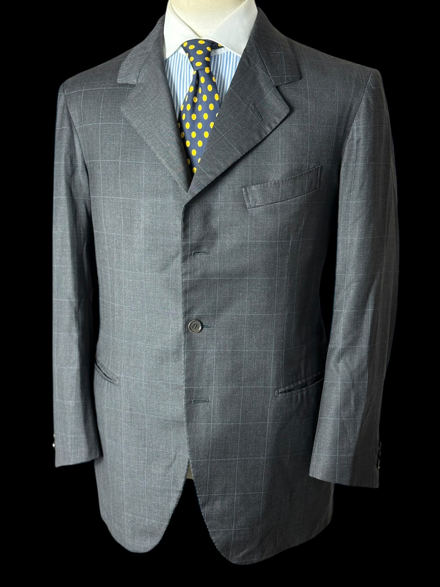 Bespoke Tommy Giulio Caraceni Grey Check Suit 43S/ W34” Lightweight Wool