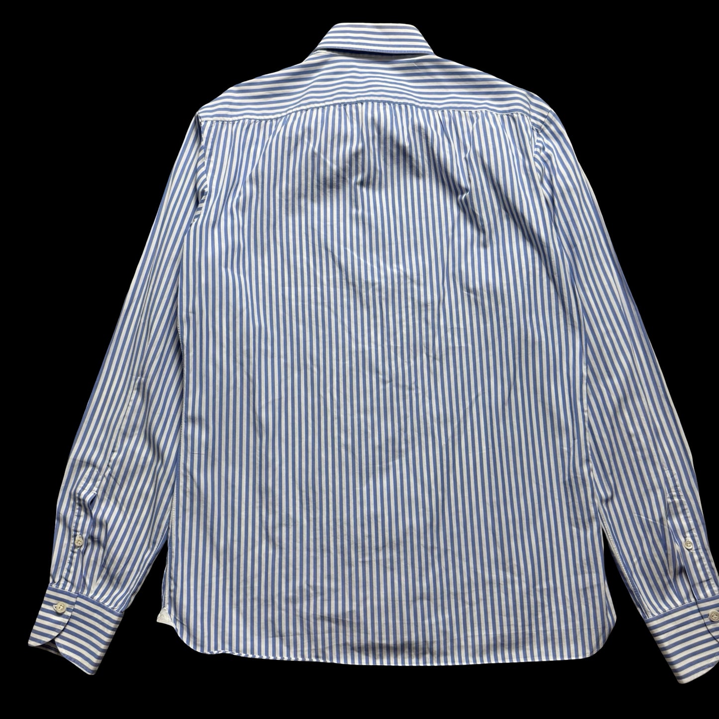 Anglo Italian Striped Button Down Shirt Size 15.5” Light Blue & White Hand Made