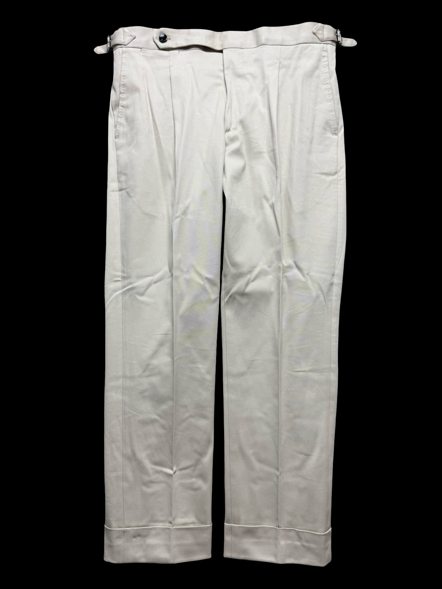 Natalino Cream Cotton Drill Pleat Front Trousers W32S RRP £165