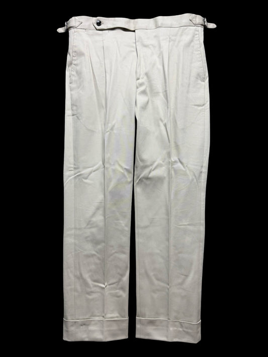 Natalino Cream Cotton Drill Pleat Front Trousers W32S RRP £165
