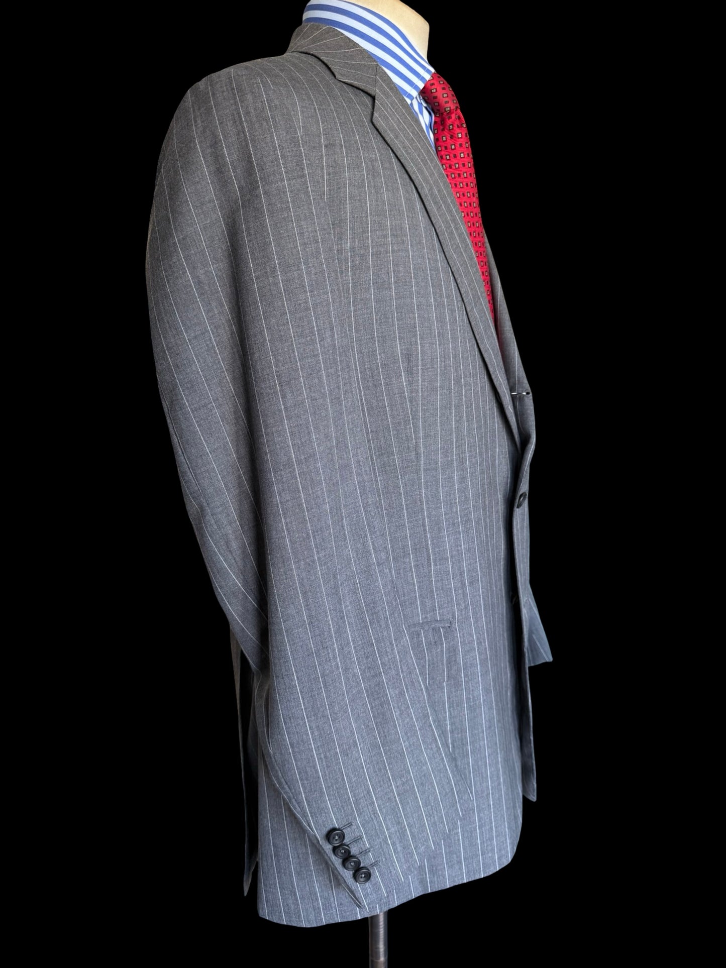 Bespoke Kilgour Light Grey Pinstripe Suit 42L/W38L Lightweight Savile Row 2roll3 - 2X TROUSERS