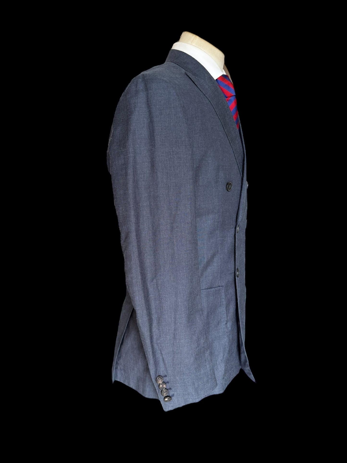 Men’s Reiss Double Breasted Suit 40R / W34” Slim Fit Wool Linen Silk Blue