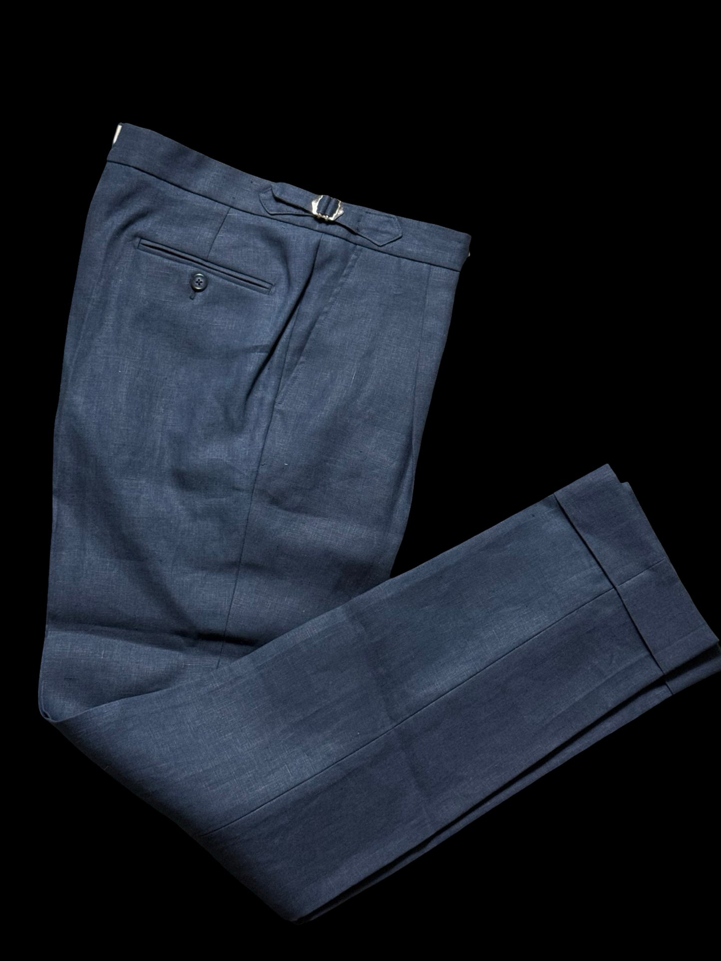 Natalino Single Pleat Navy Irish Linen Trousers W30R Side Adjusters RRP £200