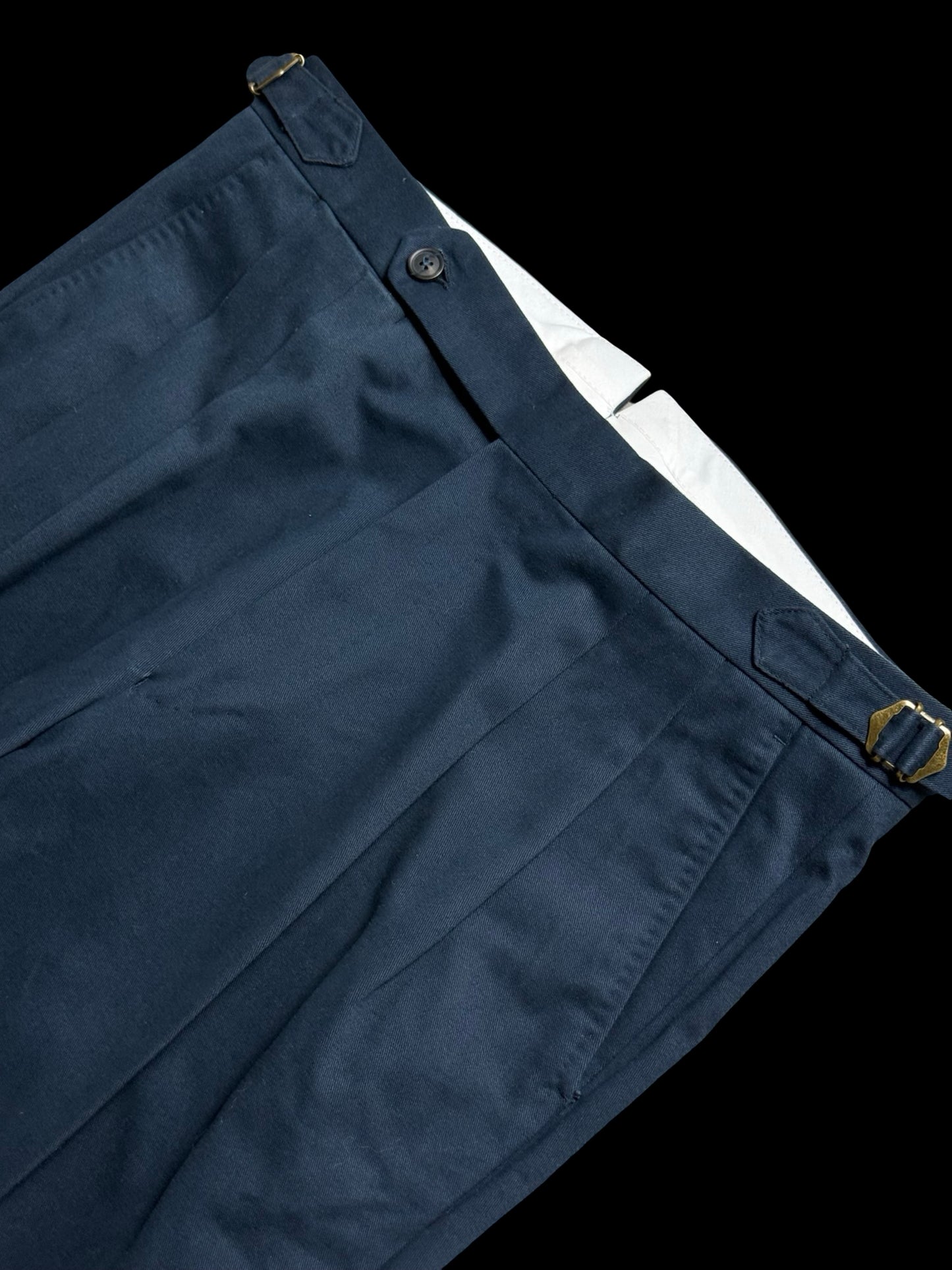 Natalino Navy Blue Cotton Drill Pleat Front Trousers W32R RRP £165