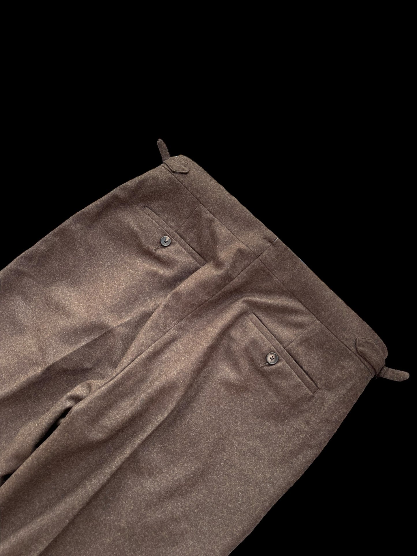 Natalino Single Pleat Flannel Wool Trousers 50 UK 34x32” Brown