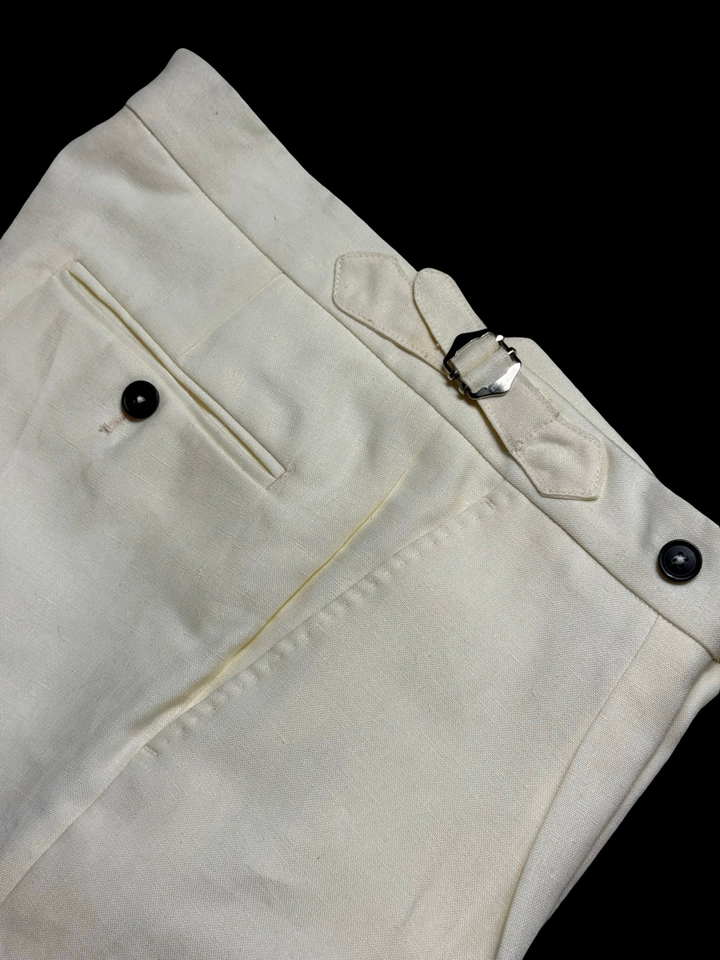 Natalino Single Pleat Ivory Irish Linen Trousers 30L Side Adjusters RRP £200