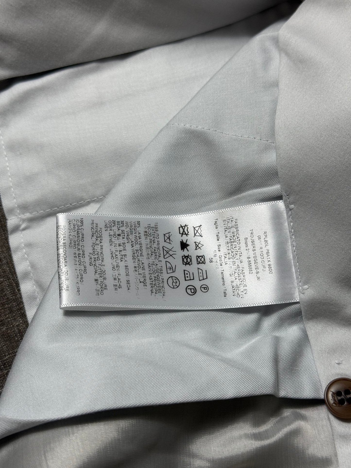 NEW Men’s Brioni Megeve Slim Wool Silk Linen Suit Trousers 58 UK40” Brown