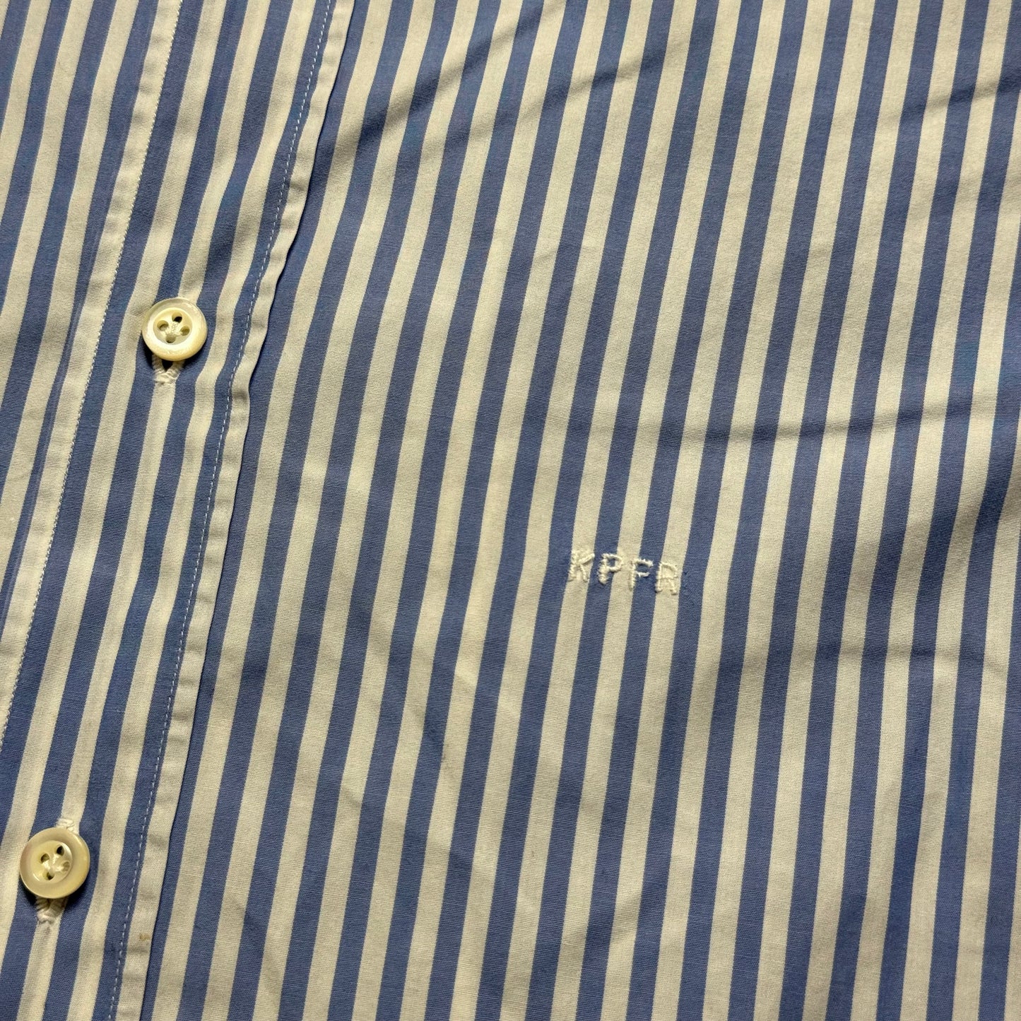 Anglo Italian Striped Button Down Shirt Size 15.5” Light Blue & White Hand Made