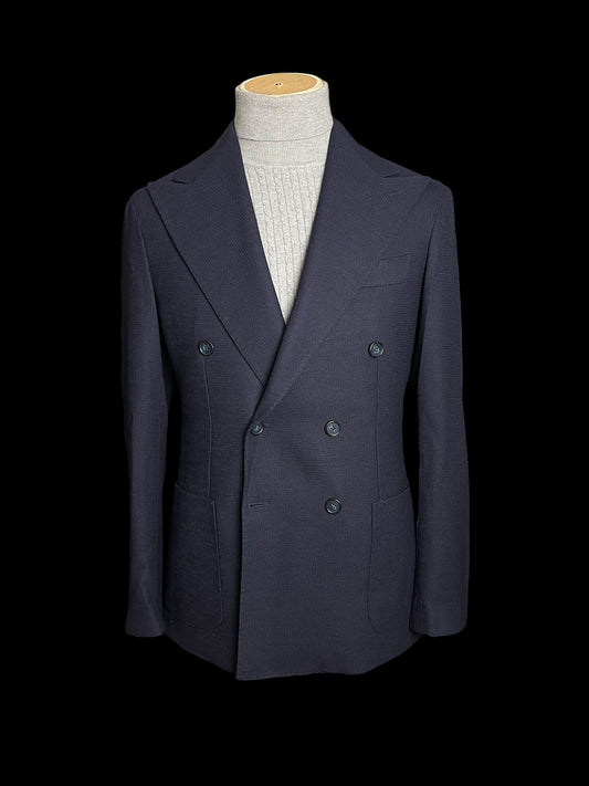 Natalino Double Breasted Sport Jacket 38R Mock Leno Hopsack Wool Navy