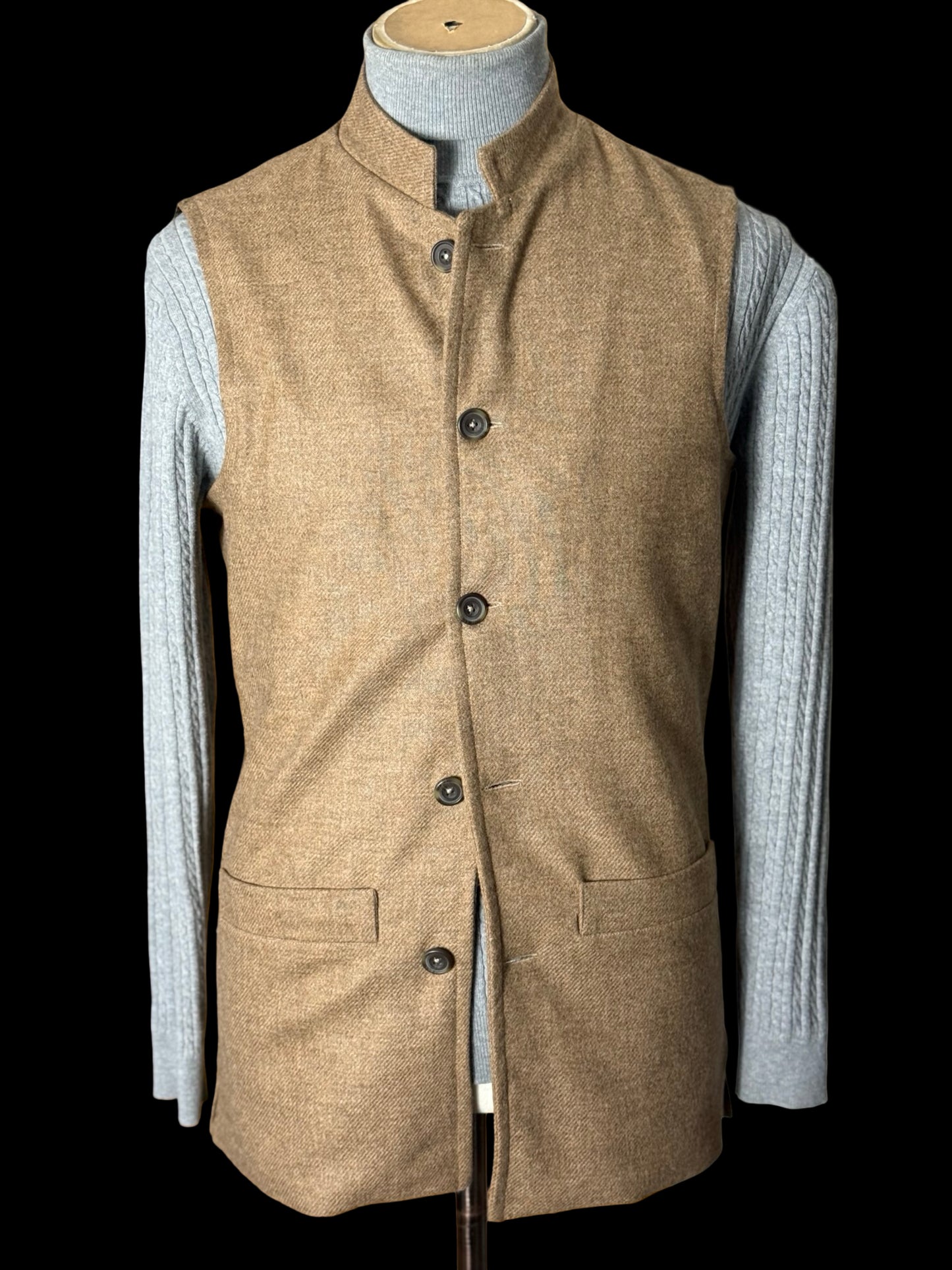 Men’s Barrington & Ayre Moon Merino Wool Gilet 38” Nehru Collar Brown RRP £495