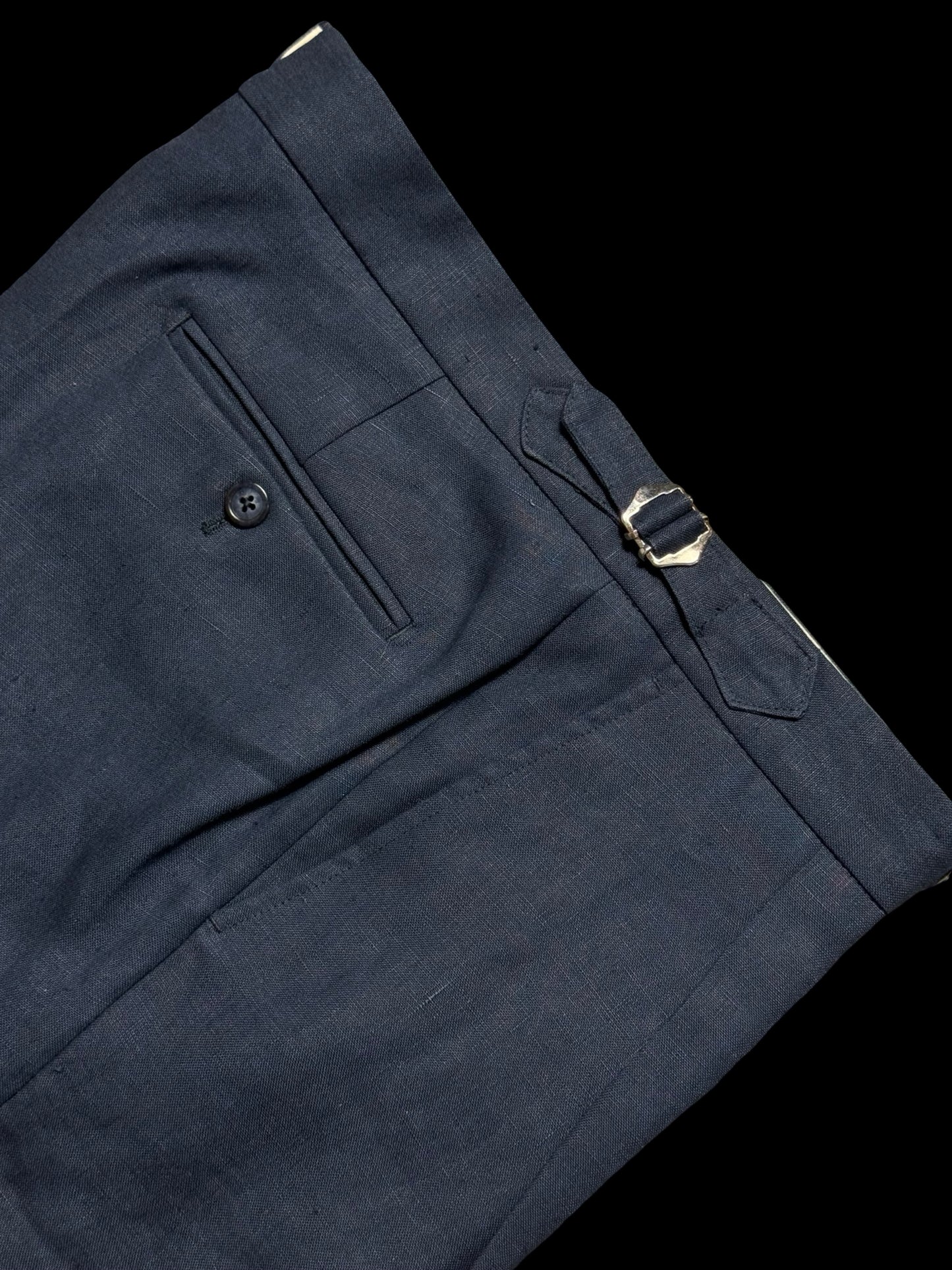 Natalino Single Pleat Navy Irish Linen Trousers W30R Side Adjusters RRP £200