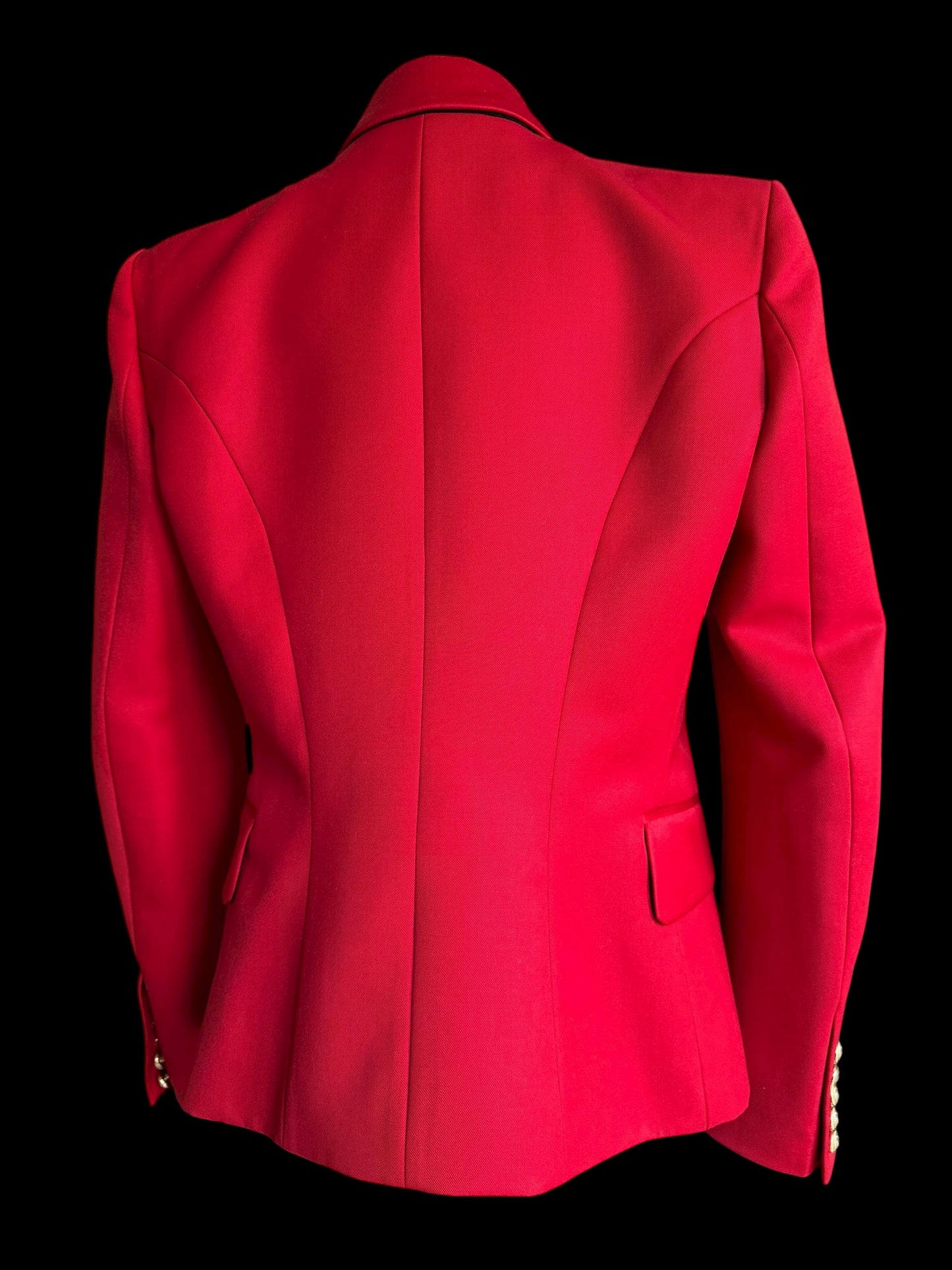 Balmain Double Breasted Red Wool Fitted Jacket Size 44 Gold Buttons RRP £2000