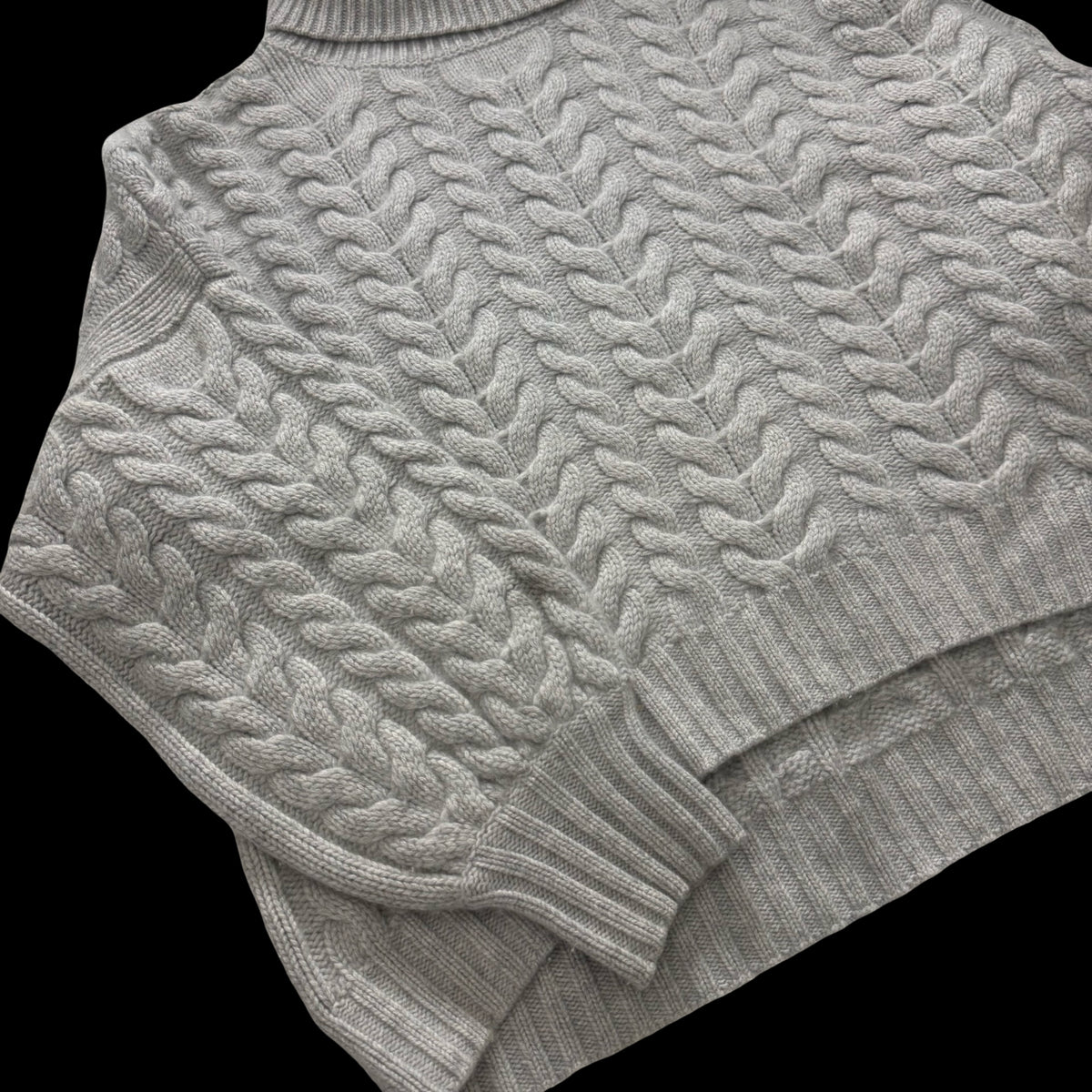 Women’s N Peal Grey Cashmere Chunky Cable-Knit Roll Neck Jumper Large RRP £400