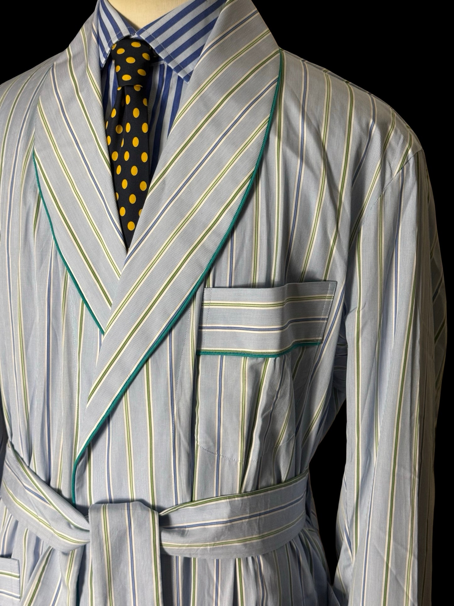 Turnbull & Asser Dressing Gown Size XL Light Blue Striped Poplin Cotton RRP £350