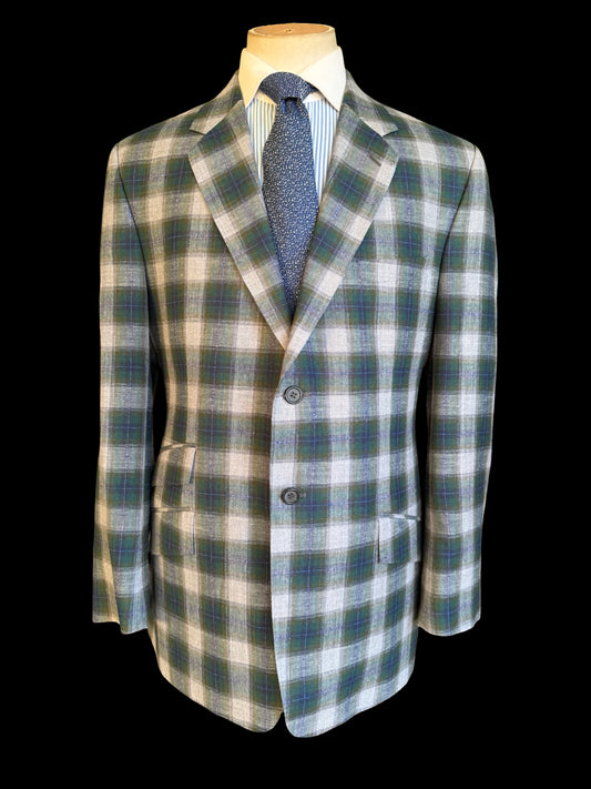 Bespoke Holland & Sherry Crystal Springs Check Sport Coat 46R Grey Green Purple