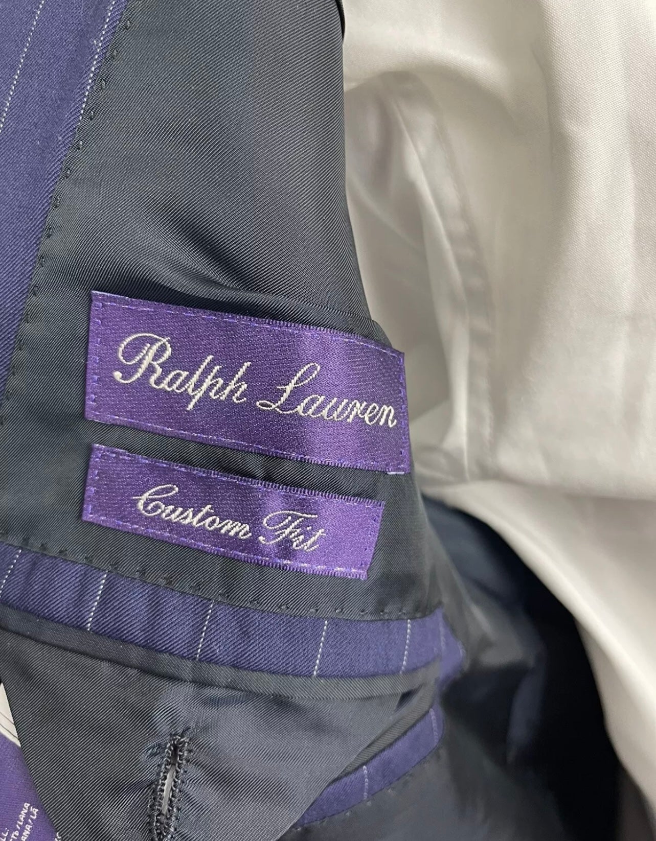 Ralph Lauren Purple Label 44L Double Breasted Blazer Navy Pinstripe Hand Tailored