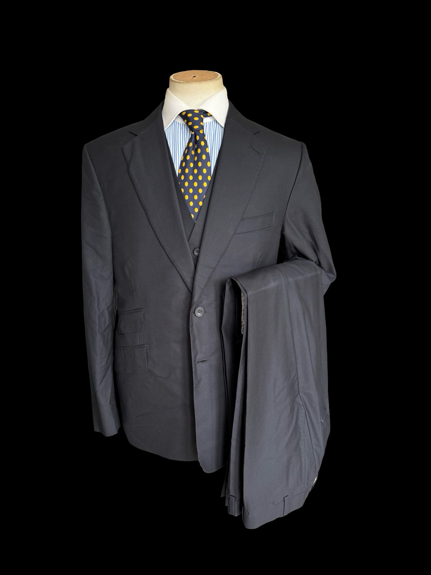 Savile Row Bespoke Cad & Dandy 3PC Black Suit 44L / W42R