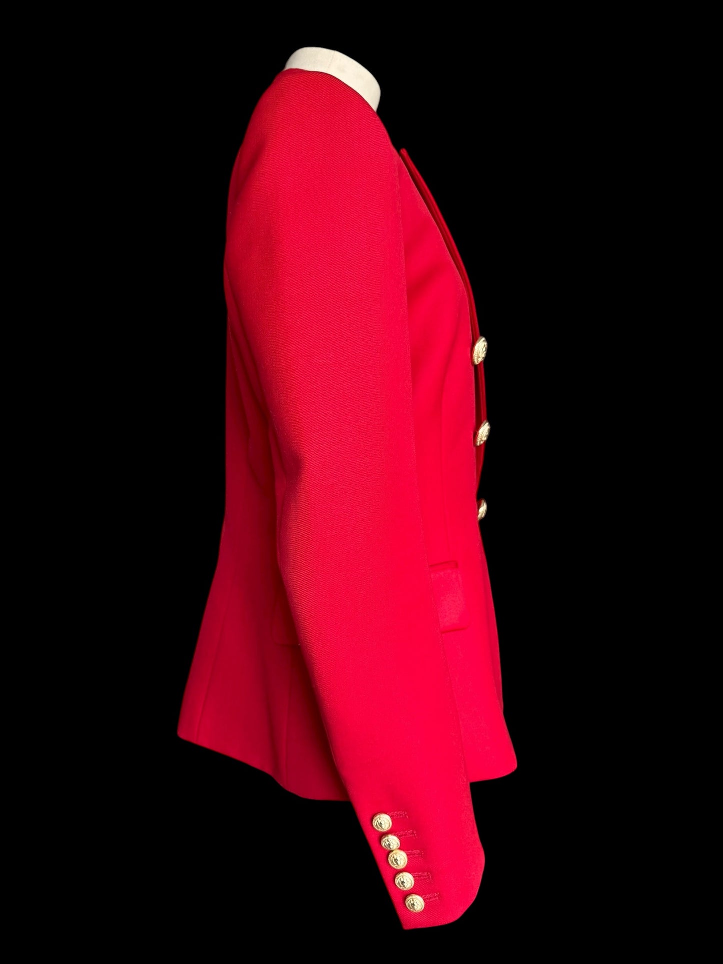 Balmain Double Breasted Red Wool Fitted Jacket Size 44 Gold Buttons RRP £2000