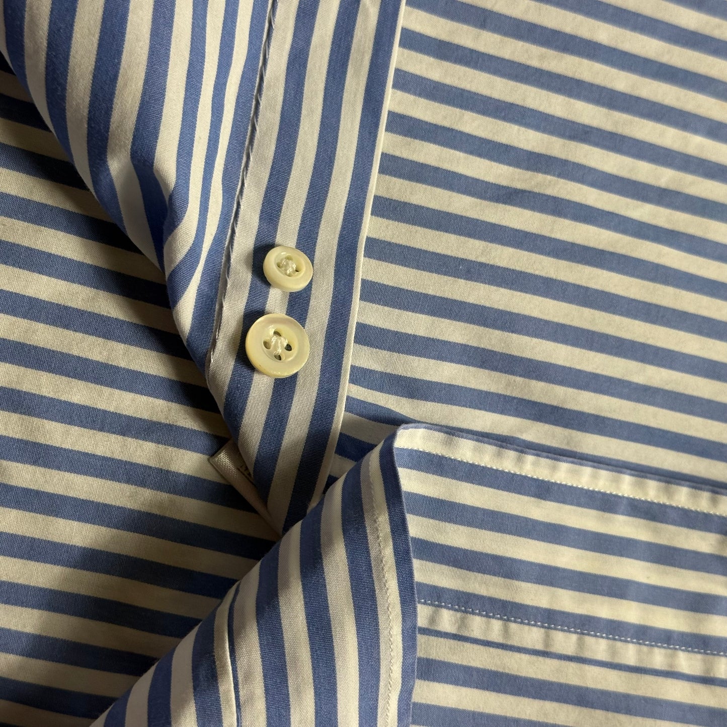 Anglo Italian Striped Button Down Shirt Size 15.5” Light Blue & White Hand Made