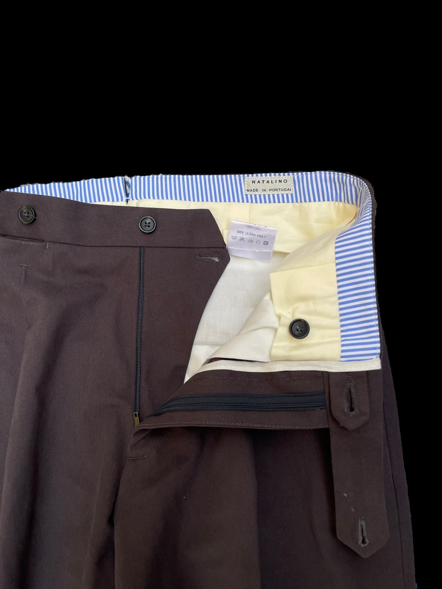 Natalino Single Pleat Cotton Drill Trousers 32R Brown RRP £180