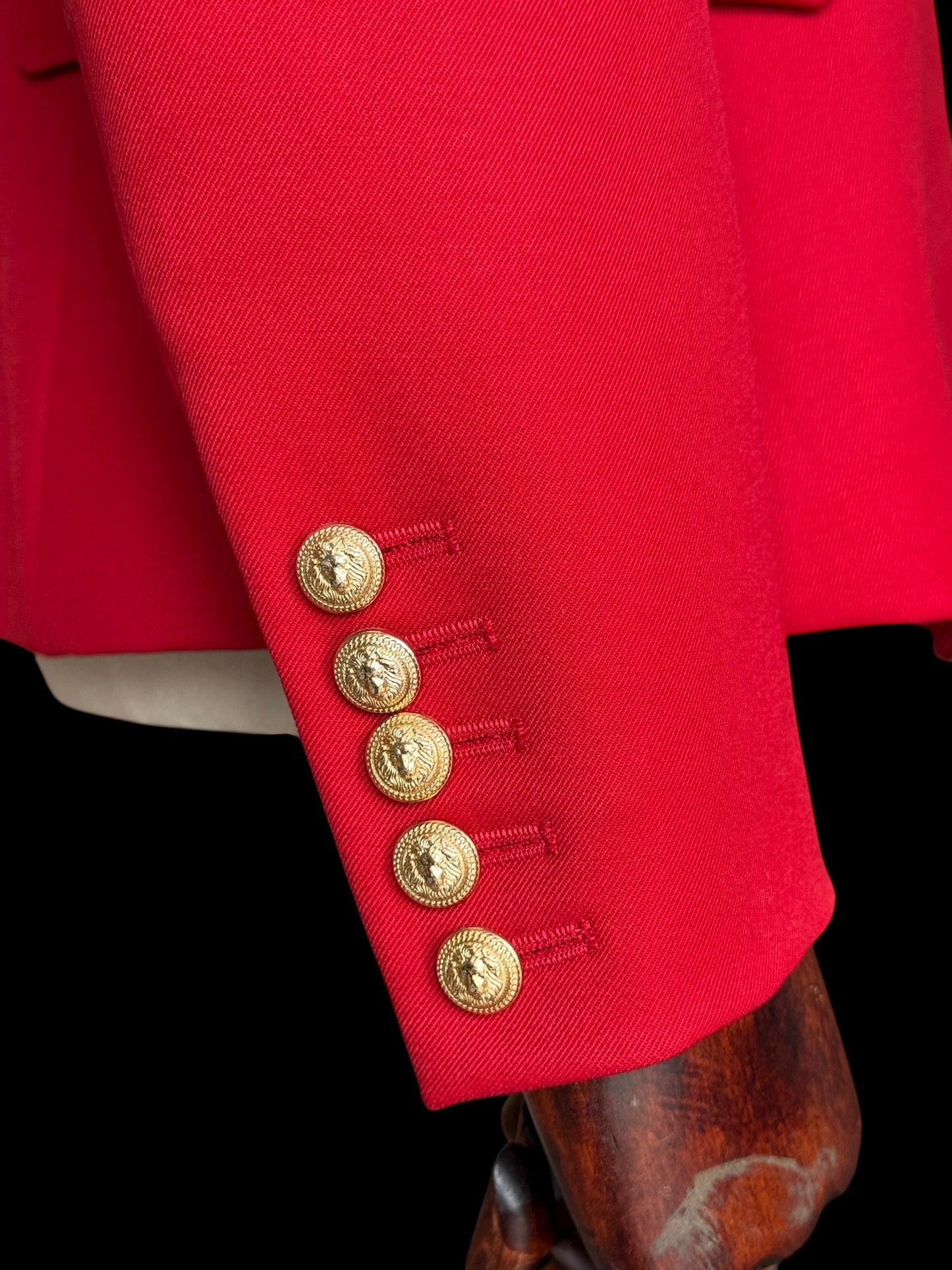 Balmain Double Breasted Red Wool Fitted Jacket Size 44 Gold Buttons RRP £2000