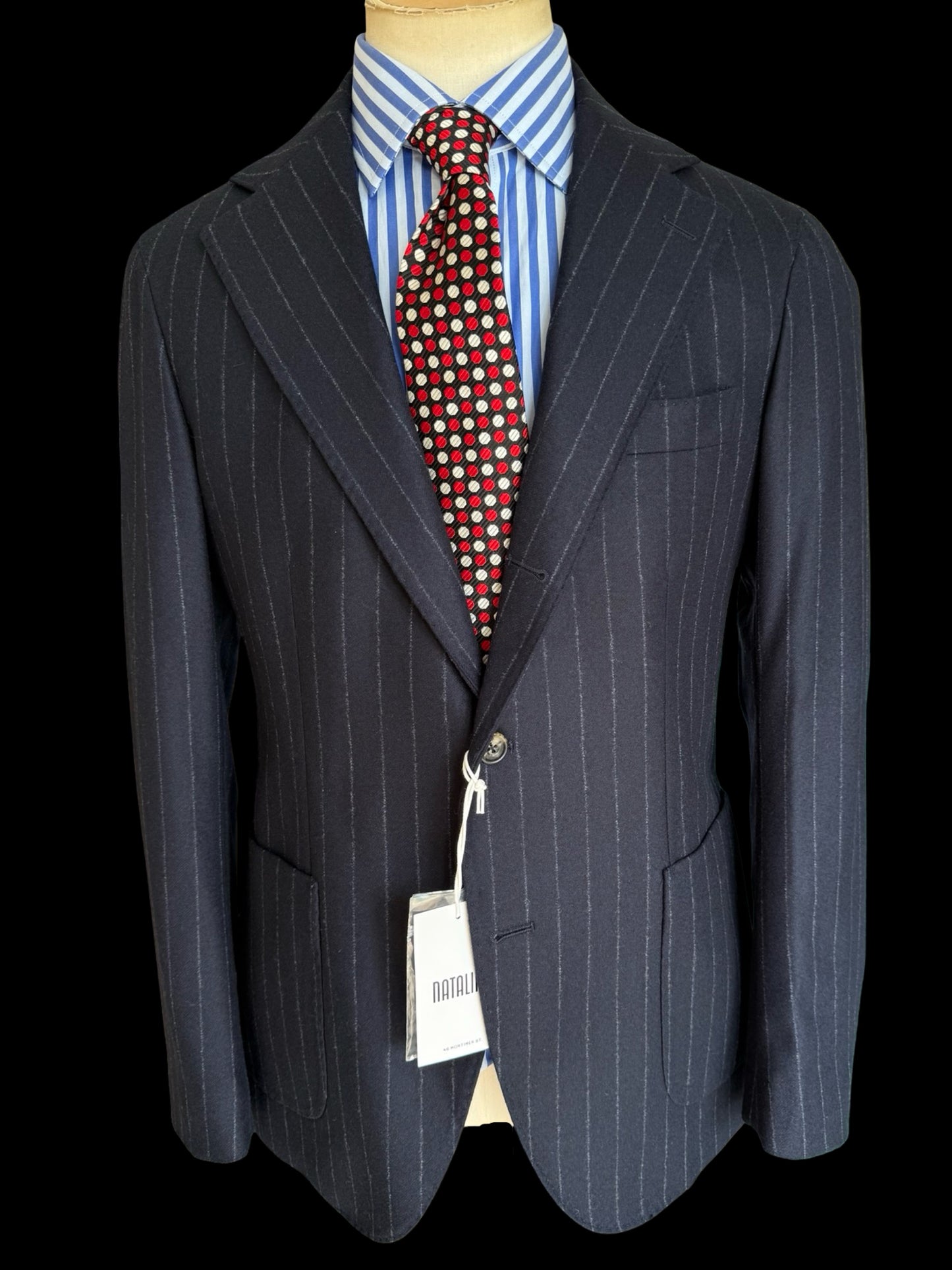 BNWT Natalino Navy Chalk Stripe Flannel Sport Jacket 36R RRP £470