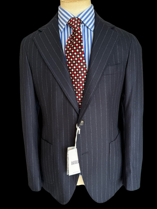 BNWT Natalino Navy Chalk Stripe Flannel Sport Jacket 36R RRP £470