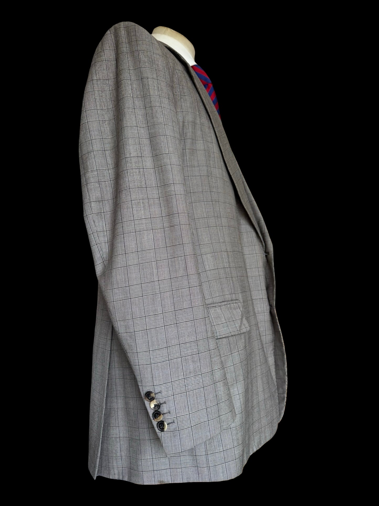 GIEVES & HAWKES Grey Prince Of Wales Wool Suit Size 44L/ W38L Savile Row