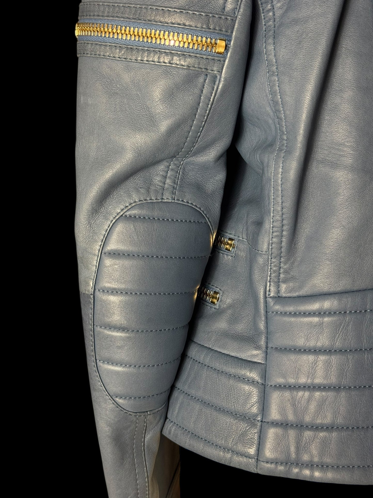 Women’s Balmain Blue Leather Biker Jacket FR42 Large RRP £2k+