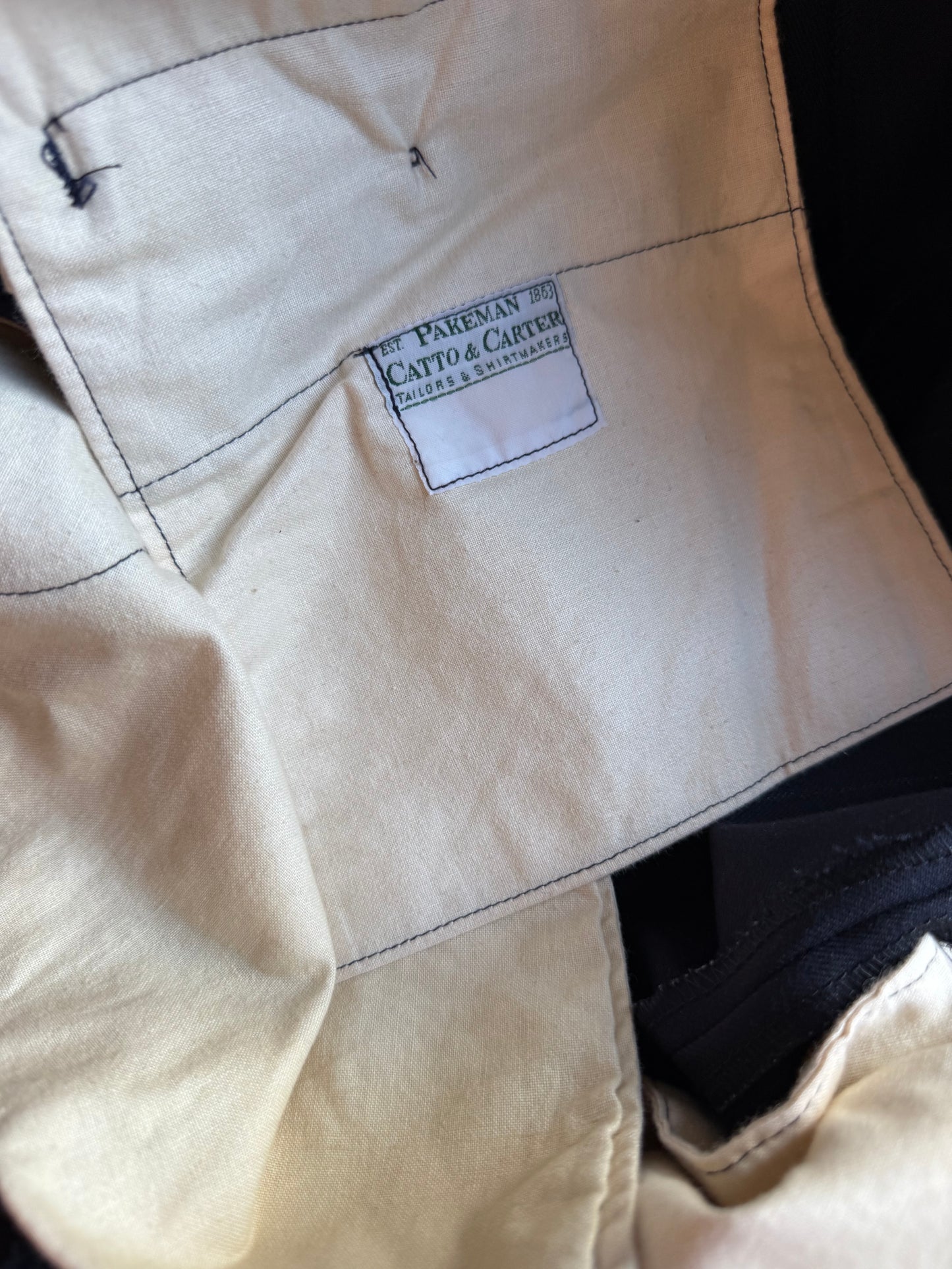 Pakeman Catto Carter Navy Chalk Stripe Suit 40L / W34” Pure Wool RRP £375