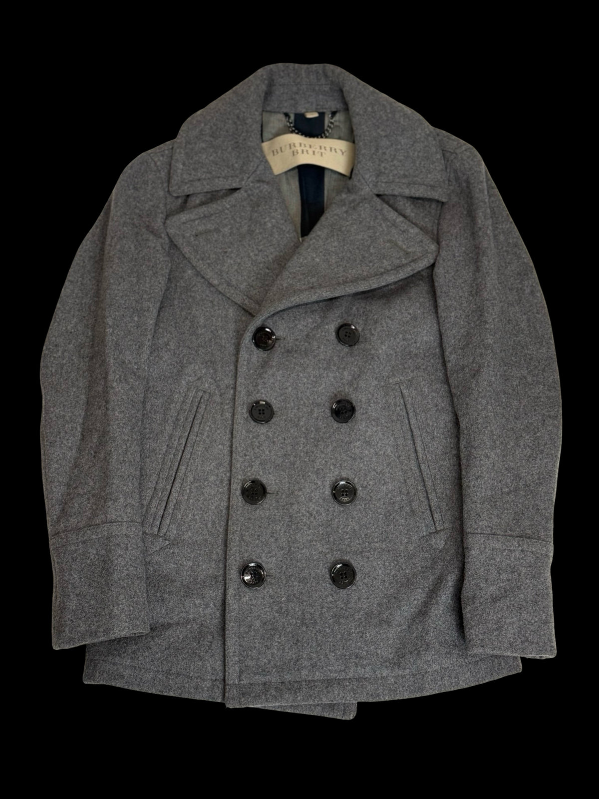 Men’s Burberry Brit Double Breasted Grey Peacoat Size XS RRP £1790