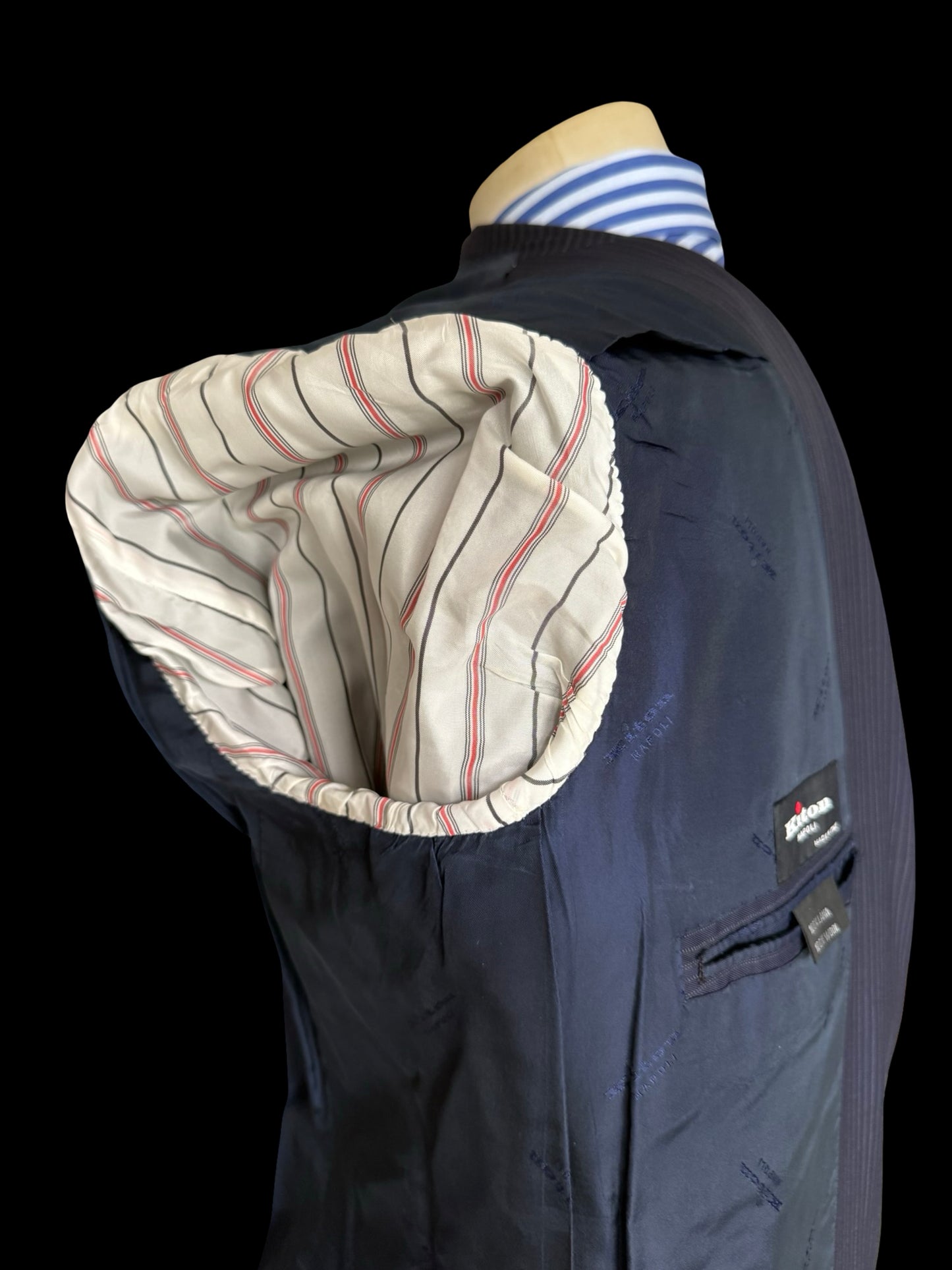Kiton Navy Blue Pinstripe Suit 44L / W38L Blanc Blu Super 180’s Wool 2 Roll 3 14 Micron