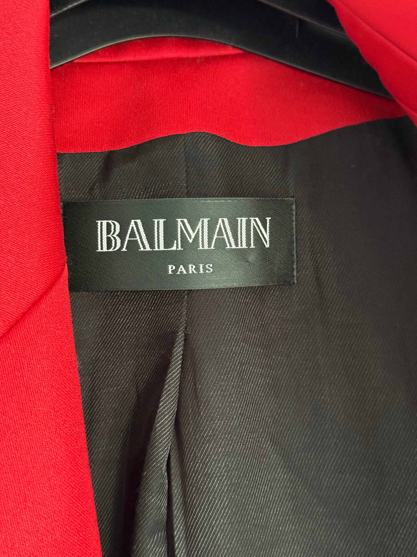 Balmain Double Breasted Red Wool Fitted Jacket Size 44 Gold Buttons RRP £2000