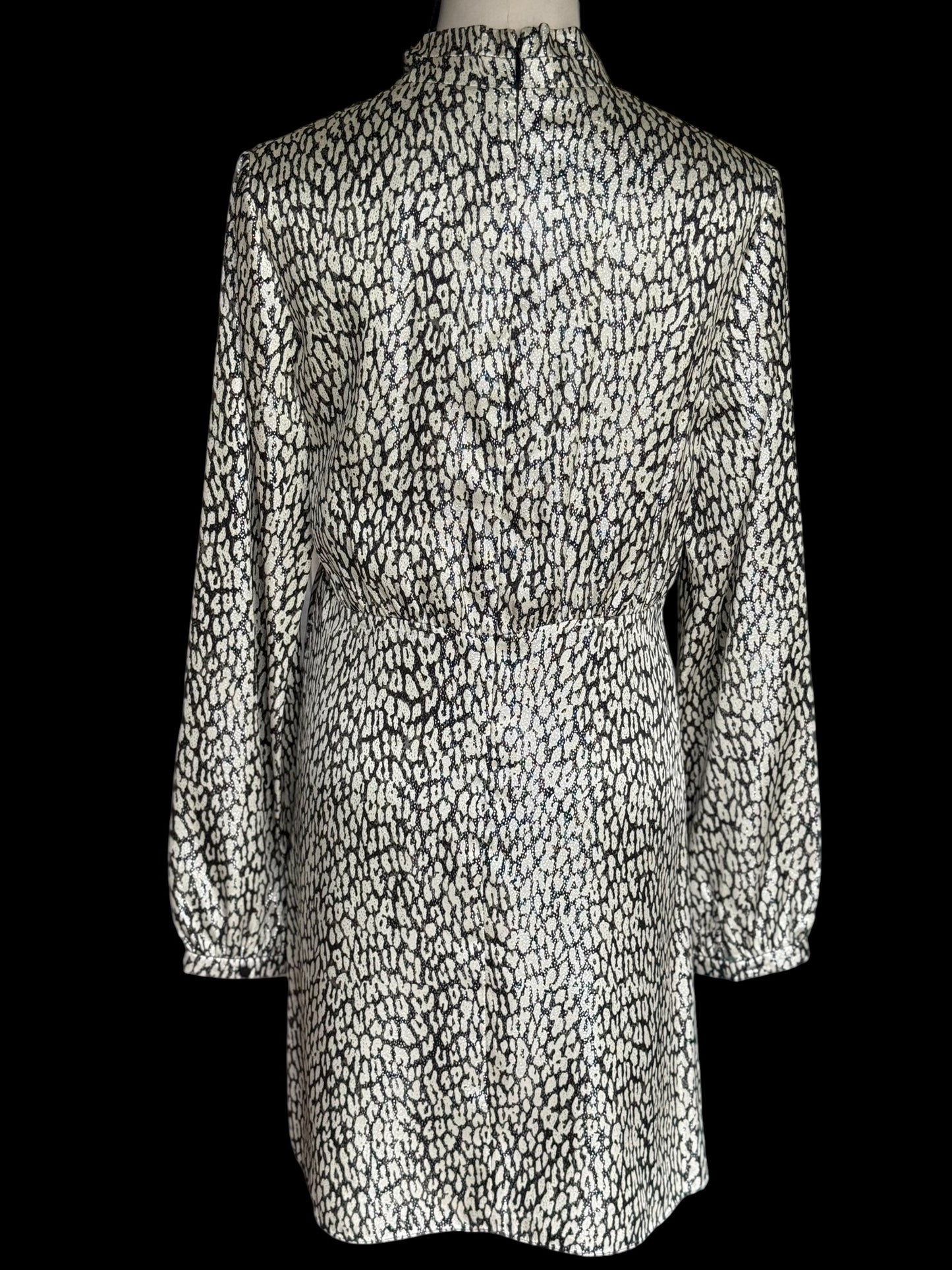 BNWT Saint Laurent Leopard Print Lam Silk Mini Evening Dress 44 RRP $2,290