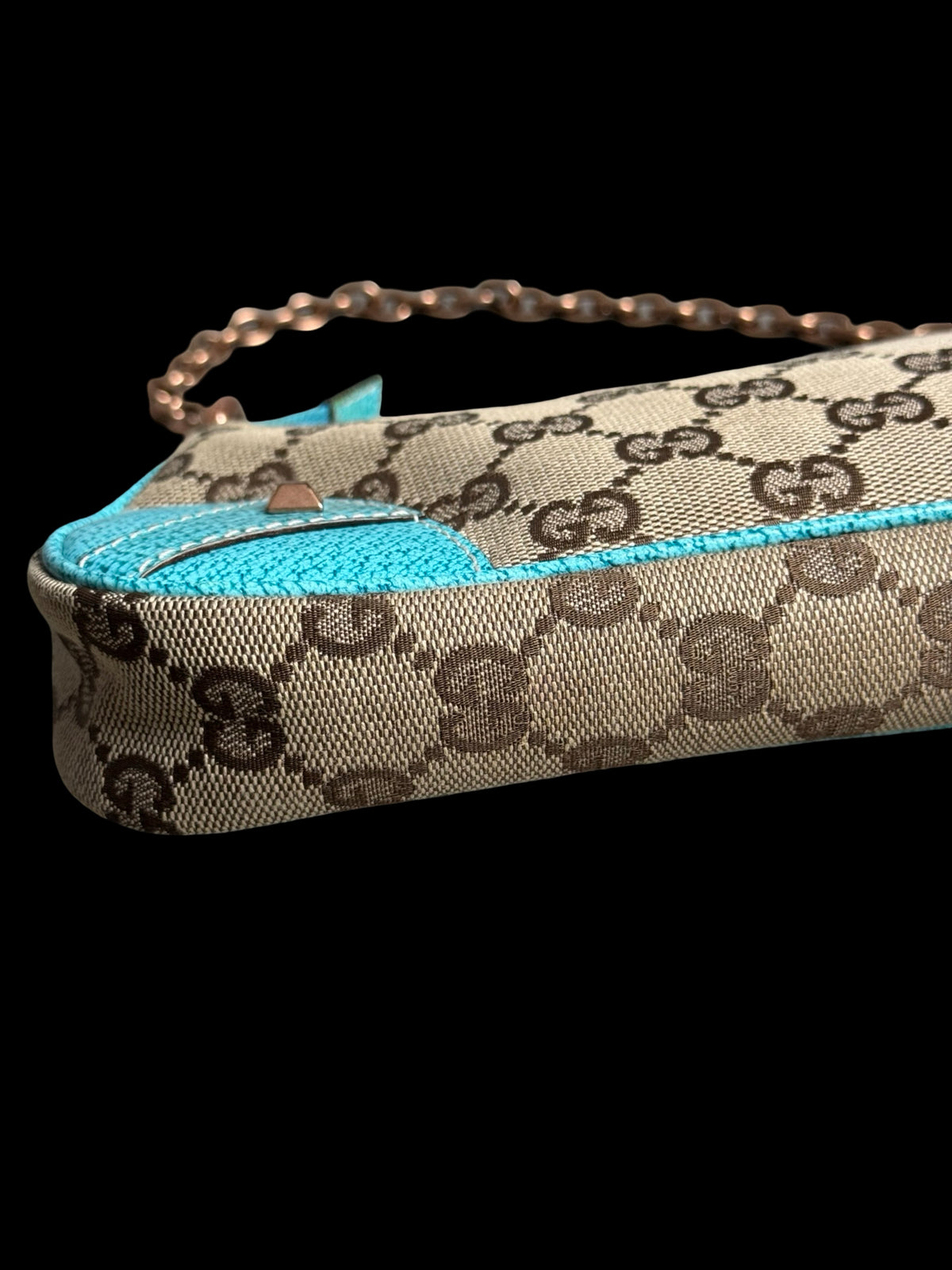 Vintage Gucci GG Canvas Nailhead Pochette Bag Brown/Turquoise Y2k Era Rare