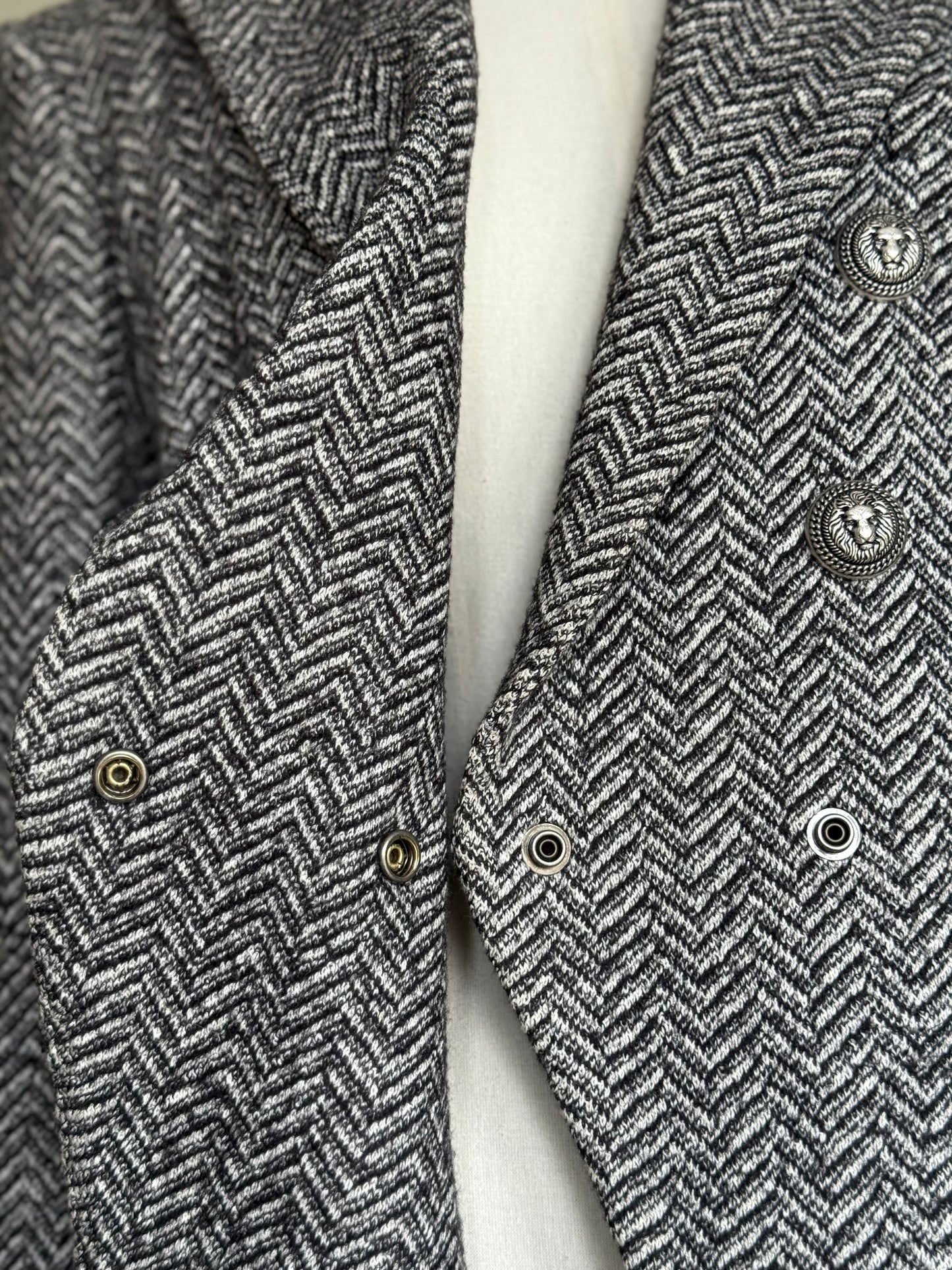 Balmain Double Breasted Black White Herringbone Tweed Fitted Blazer 44 RRP £2k+