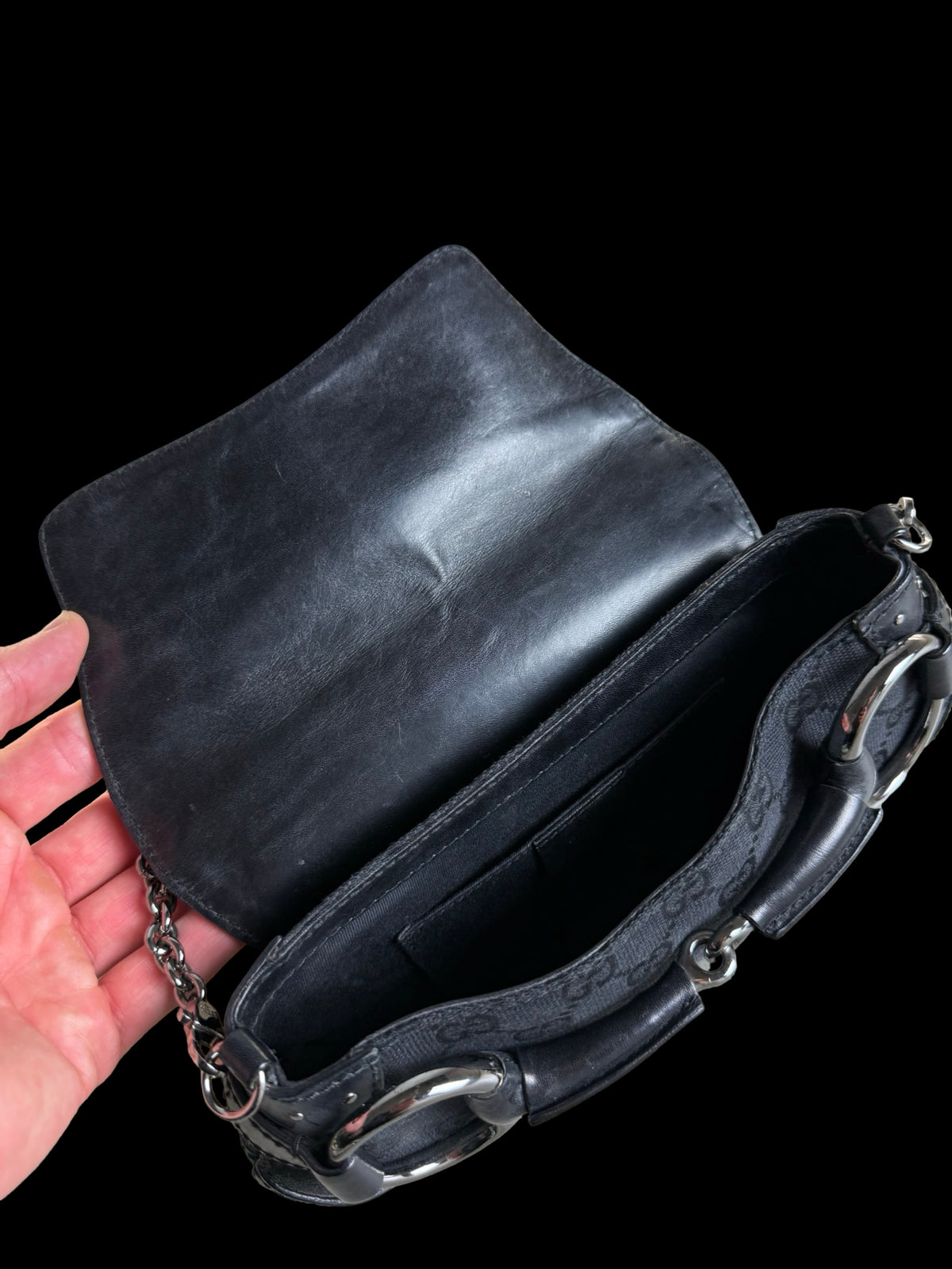 Gucci GG Canvas Horsebit Chain Shoulder Bag Clutch Bag Vintage Tom Ford Era