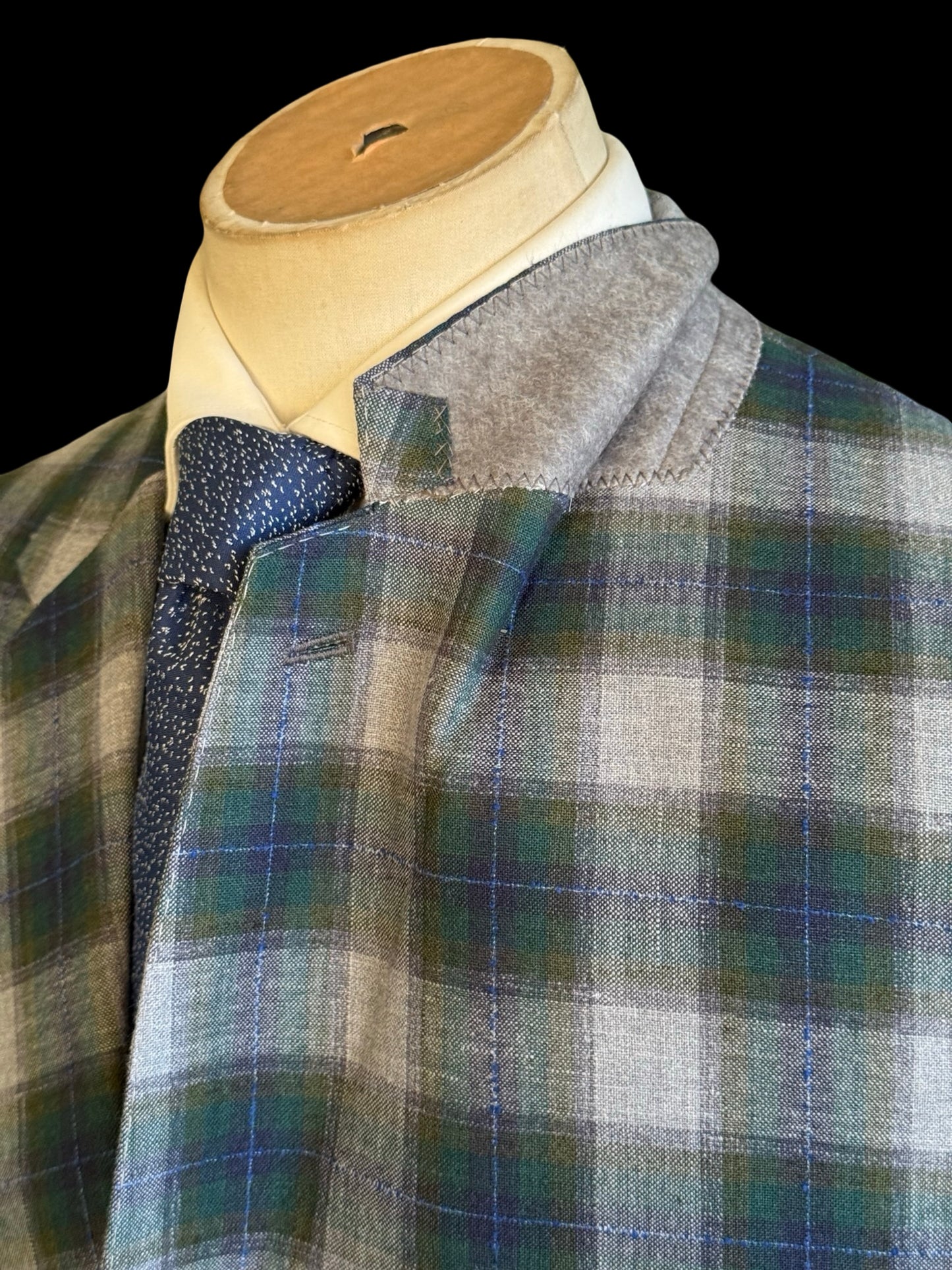 Bespoke Holland & Sherry Crystal Springs Check Sport Coat 46R Grey Green Purple