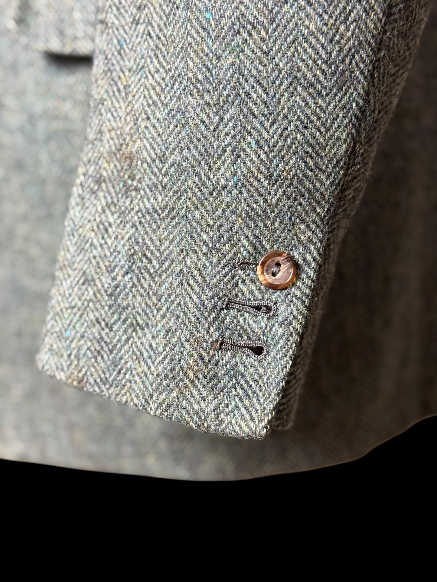 Bespoke Henry Poole Savile Row Tweed Sport Coat 44S/R Herringbone Green 1978