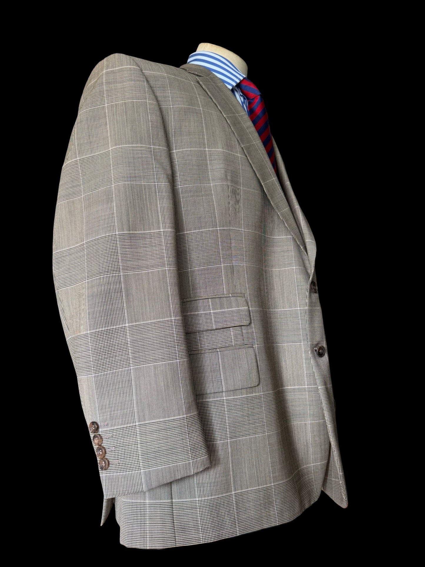 Chester Barrie Savile Row Grey Glen Plaid Check Suit 46R/ W40” Grey Wool Mohair