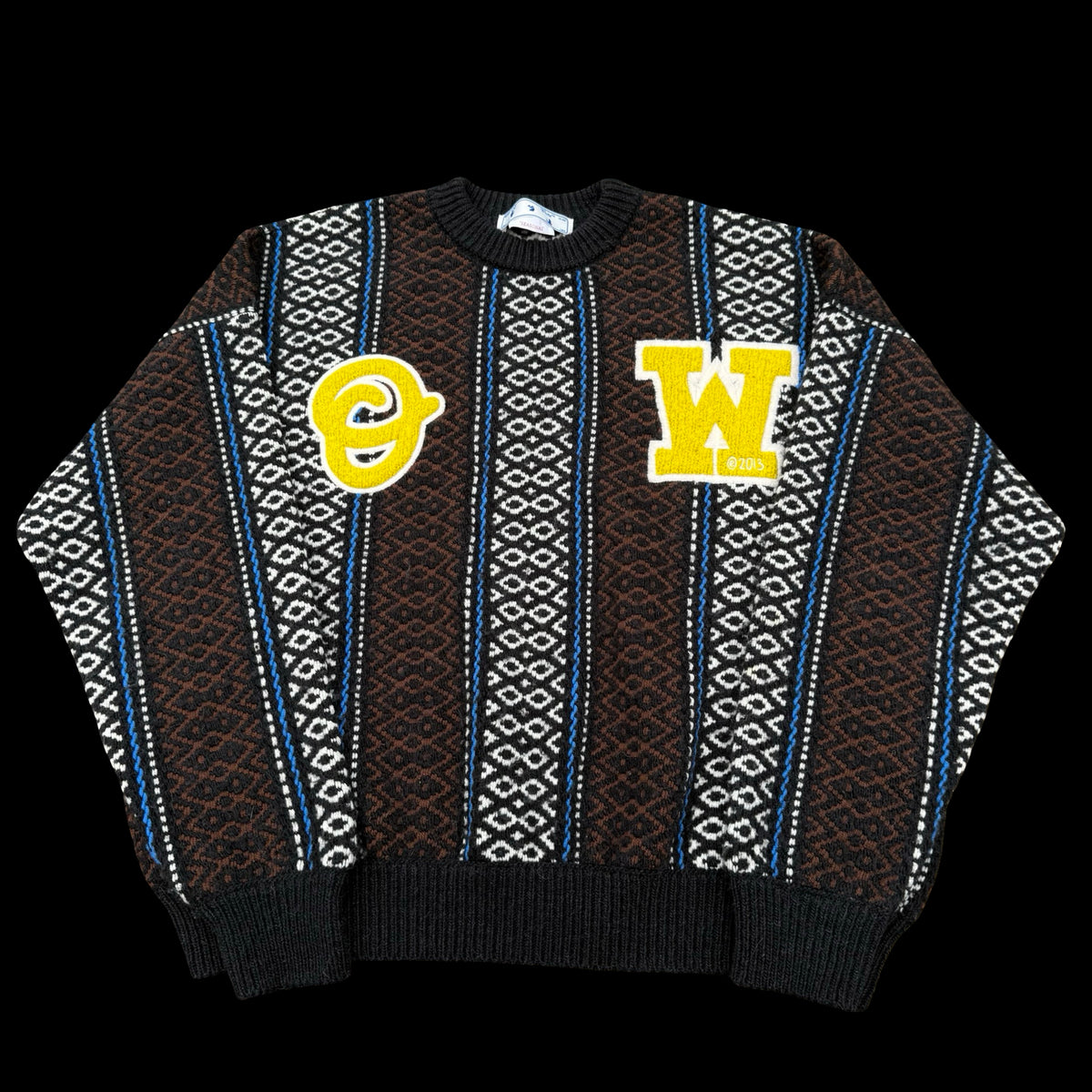 Men’s Off White Intarsia Knit Jumper Size Medium Wool Alpaca Mix Embroidered